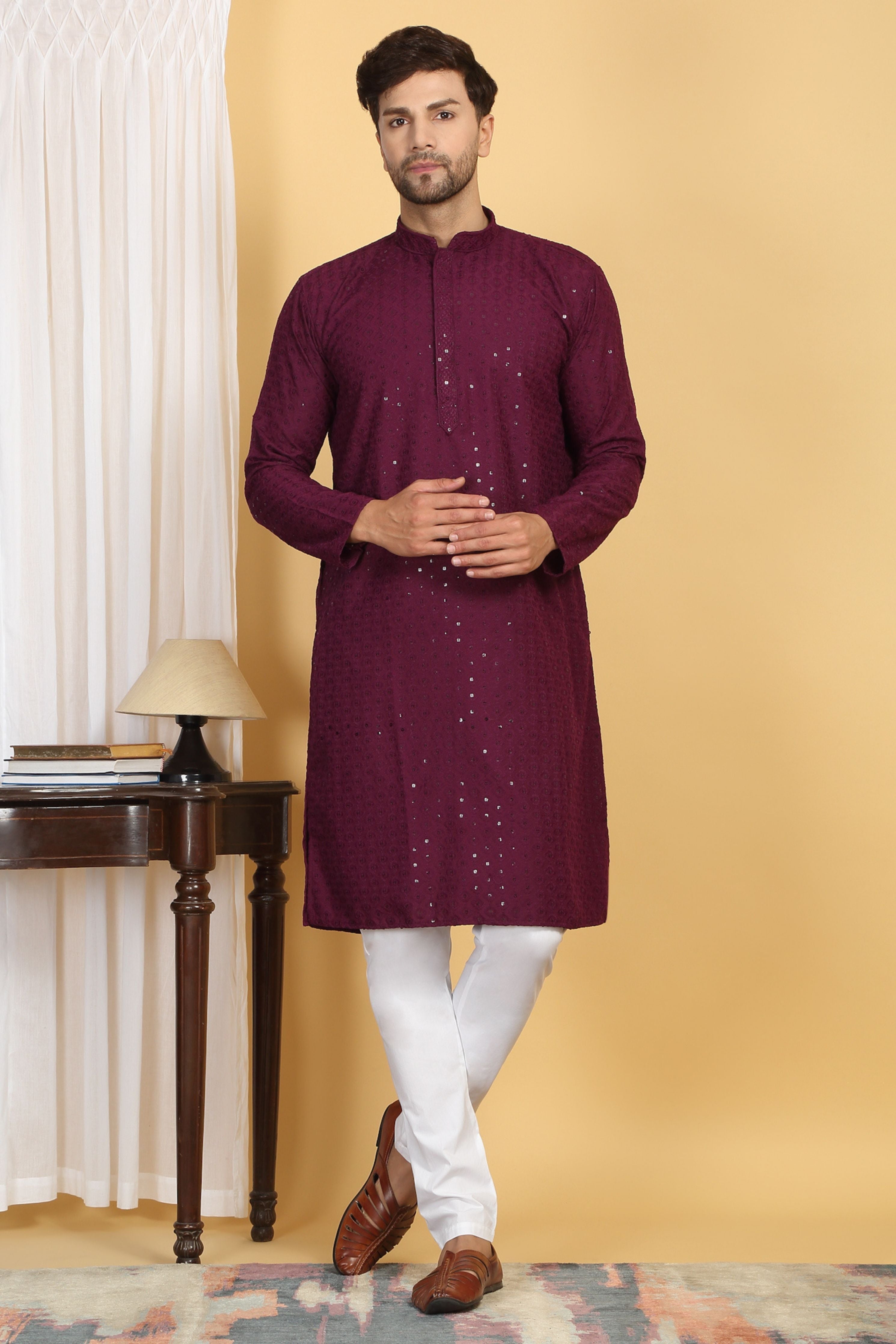 Aham Thread Embroidered Kurta Churidaar Set