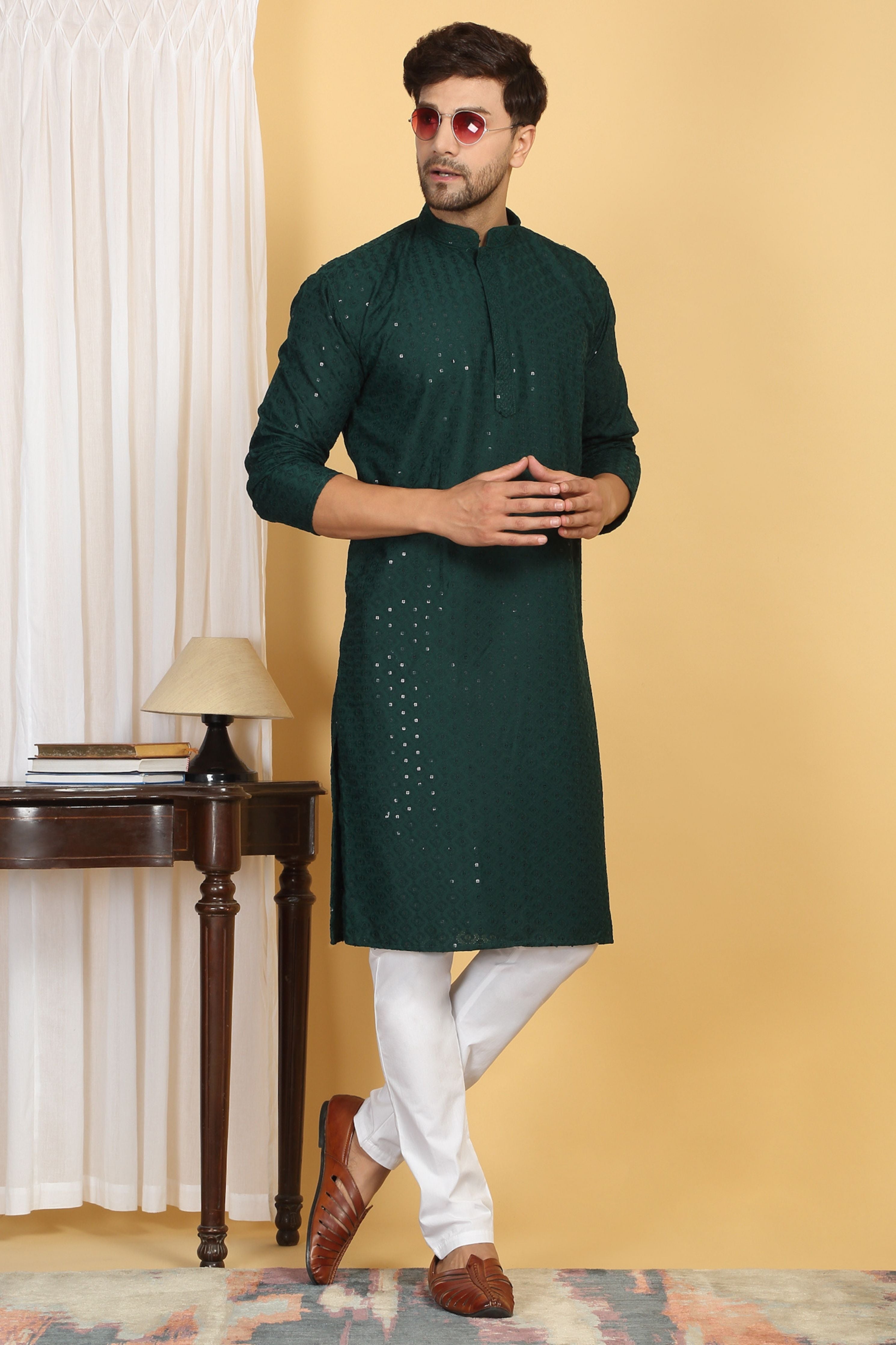 Aham Thread Embroidered Kurta Churidar Set