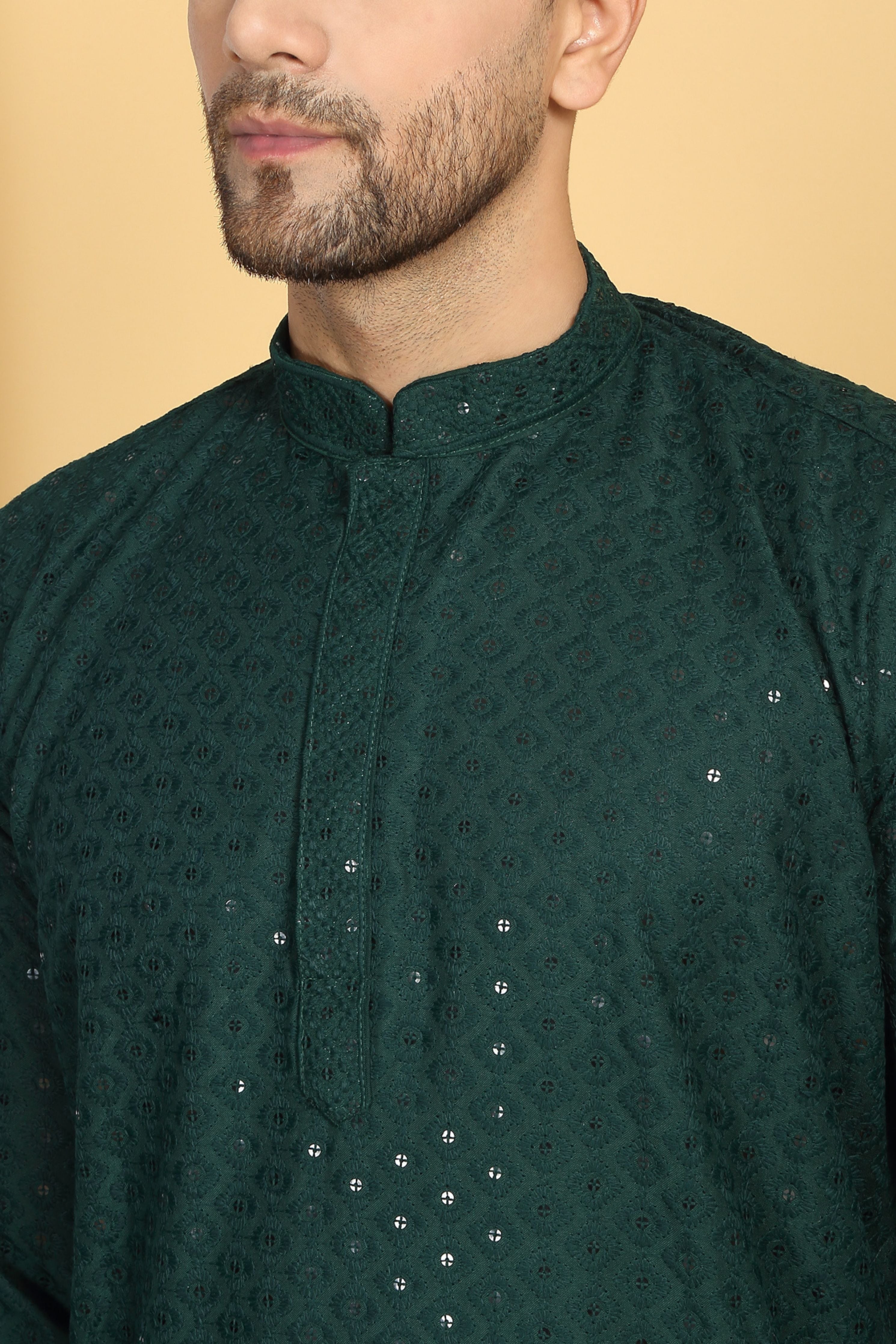 Aham Green Thread Embroidered Kurta Churidar Set