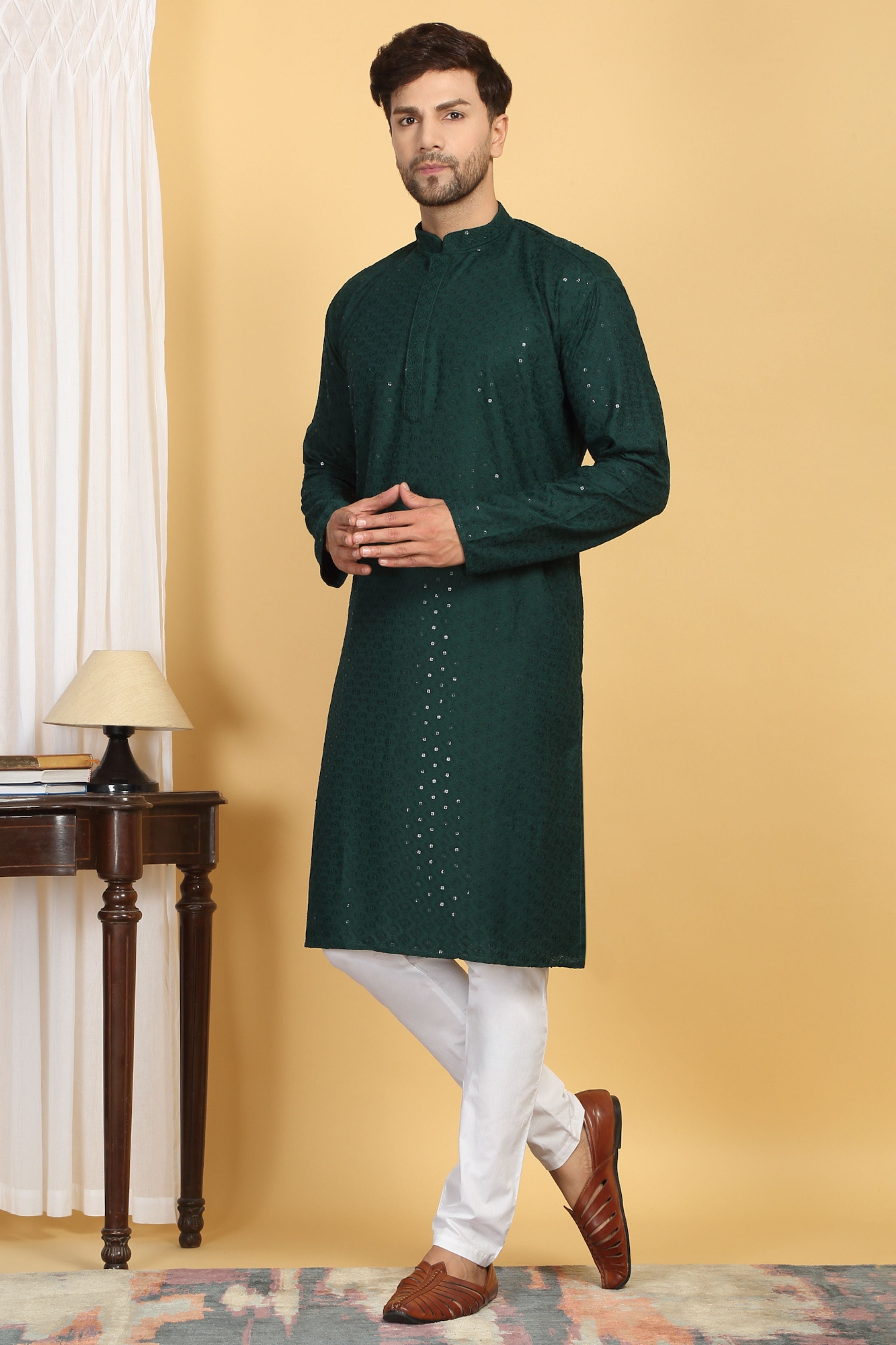 Aham Thread Embroidered Kurta Churidar Set