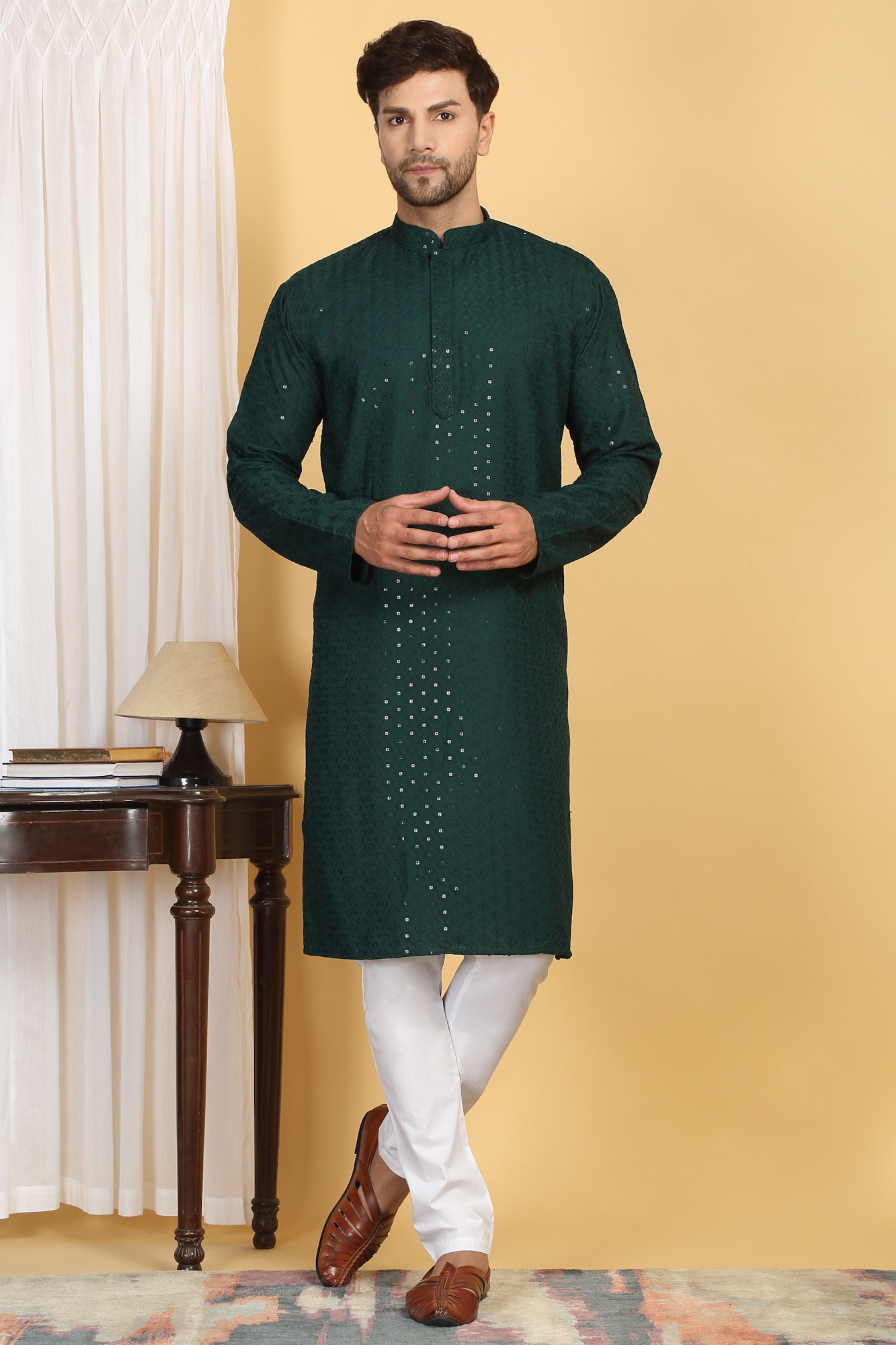 Aham Thread Embroidered Kurta Churidar Set