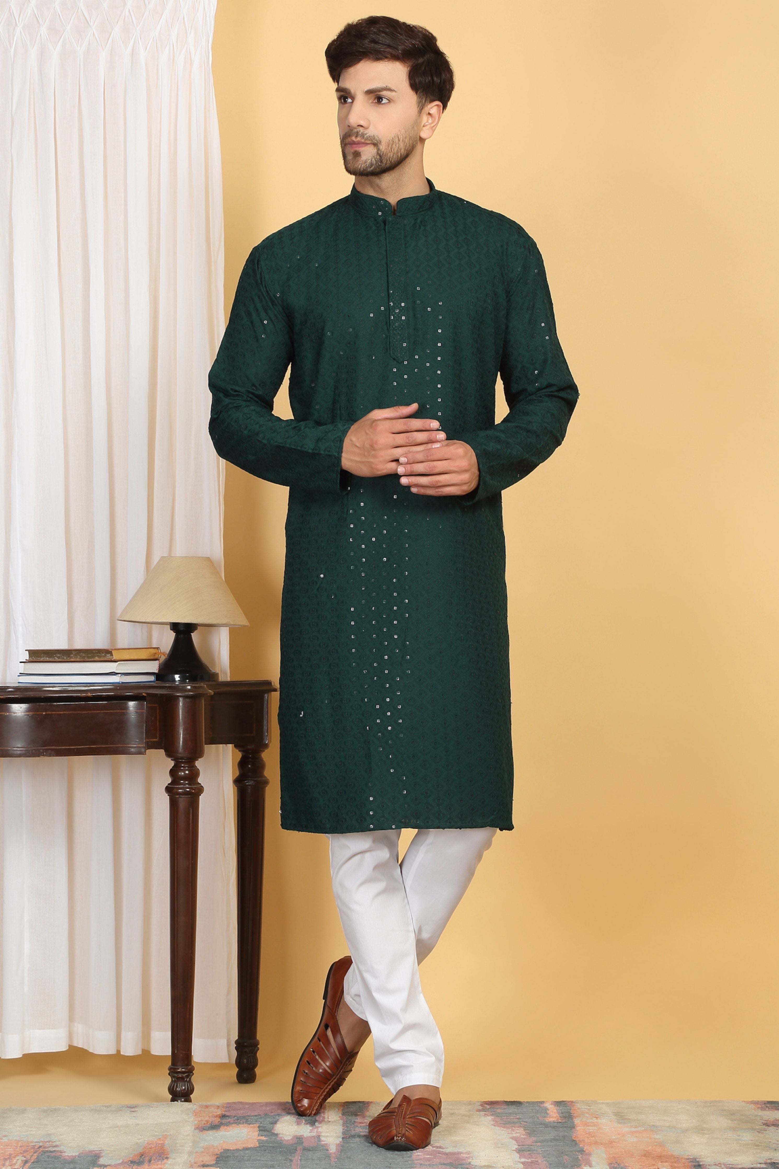 Aham Thread Embroidered Kurta Churidar Set