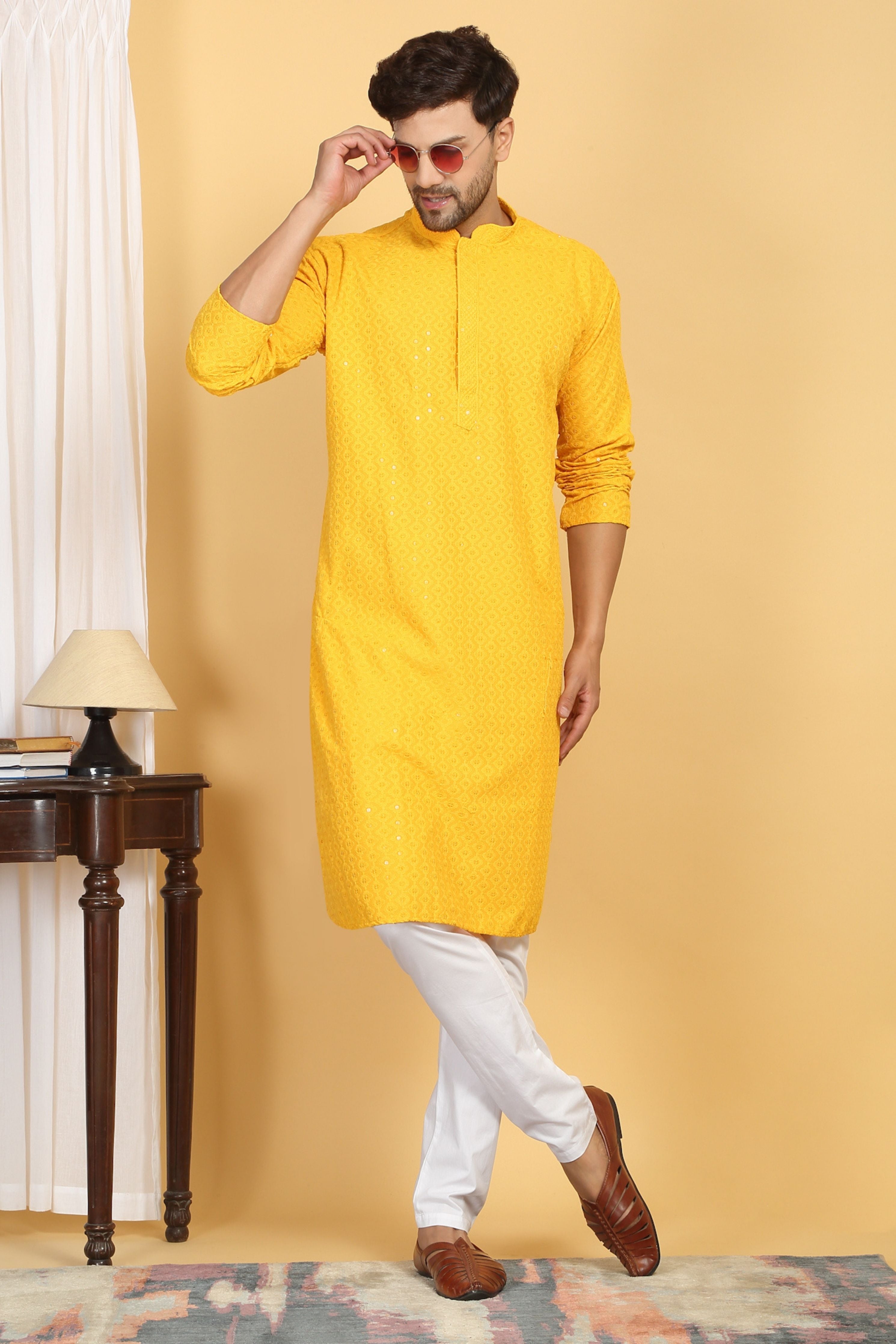 Aham Thread Embroidered Kurta Churidaar Set