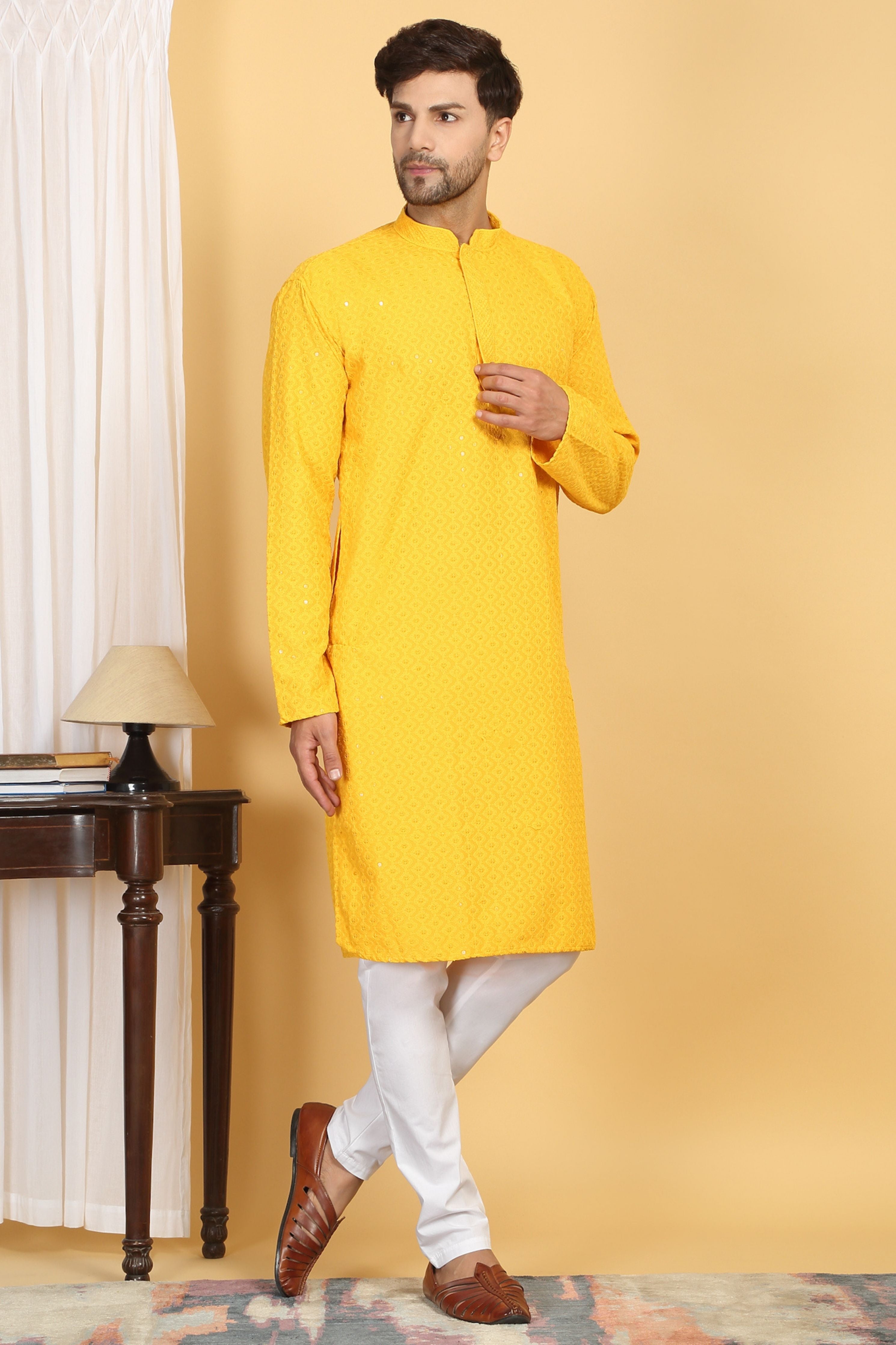 Aham Thread Embroidered Kurta Churidaar Set