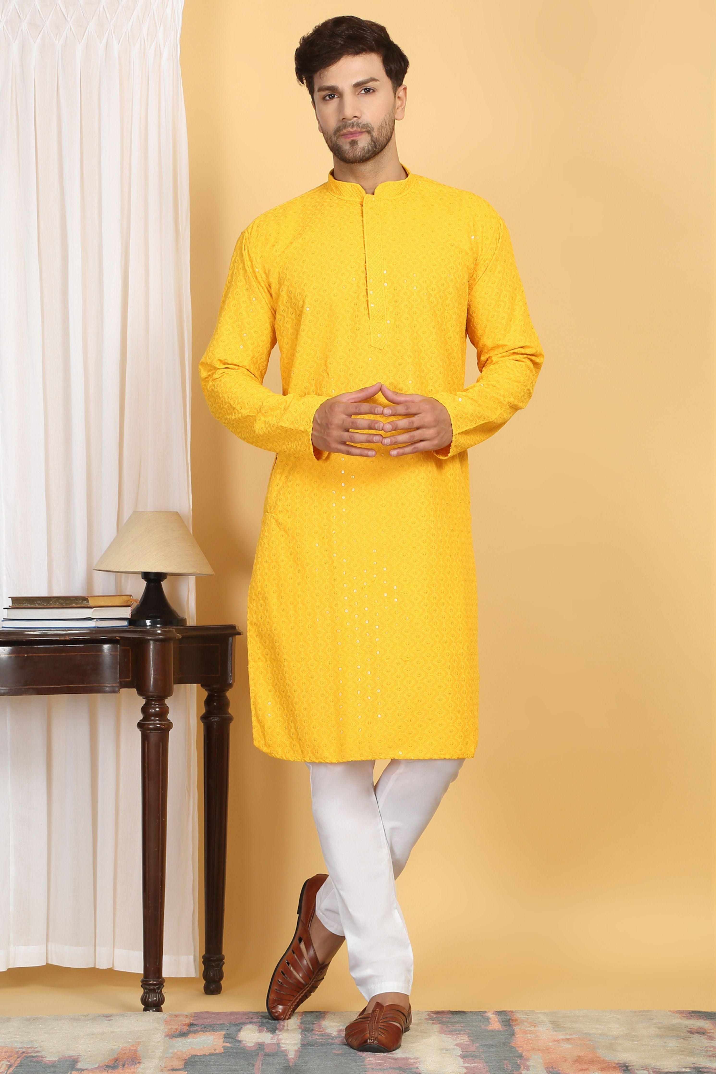 Aham Thread Embroidered Kurta Churidaar Set