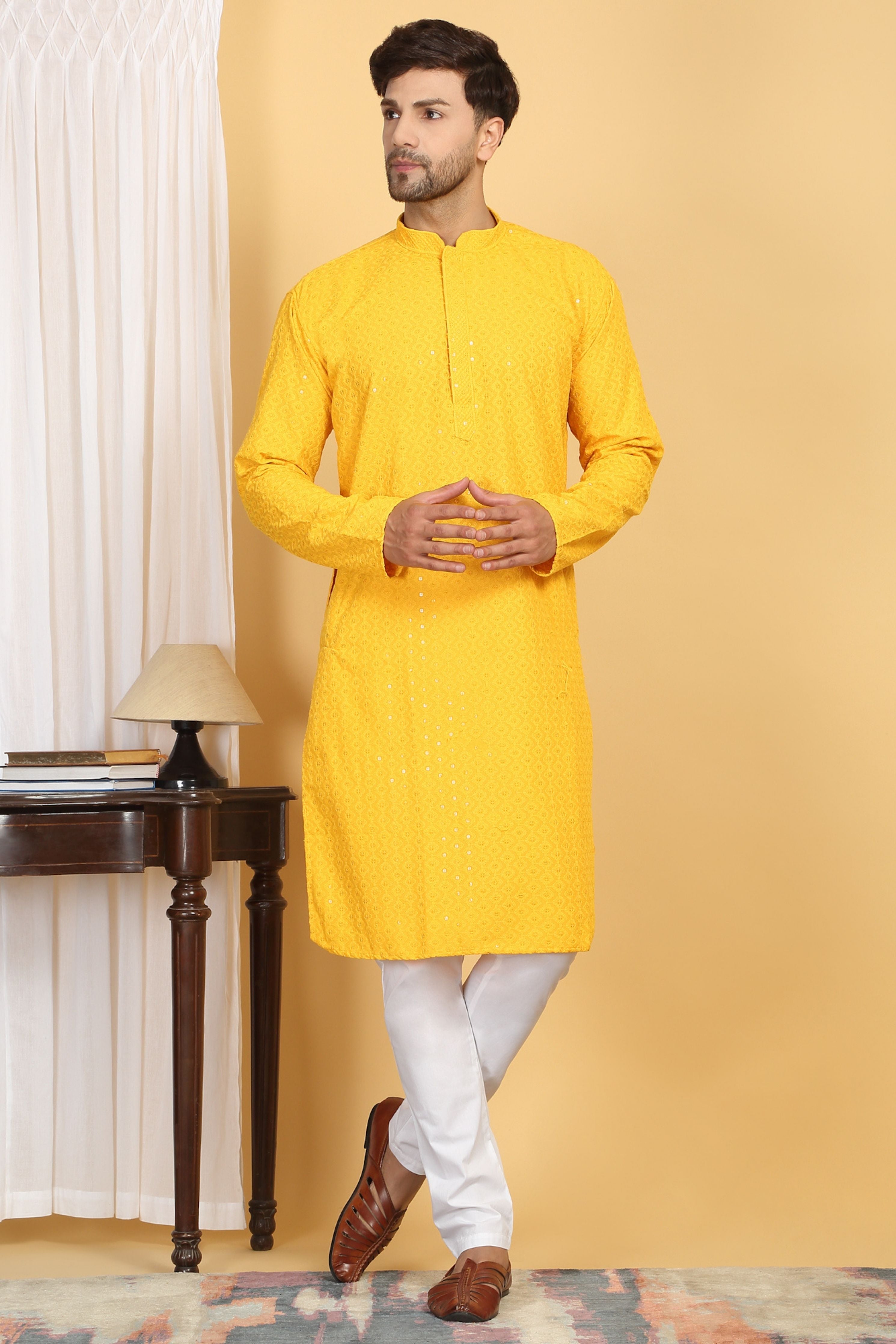 Aham Thread Embroidered Kurta Churidaar Set