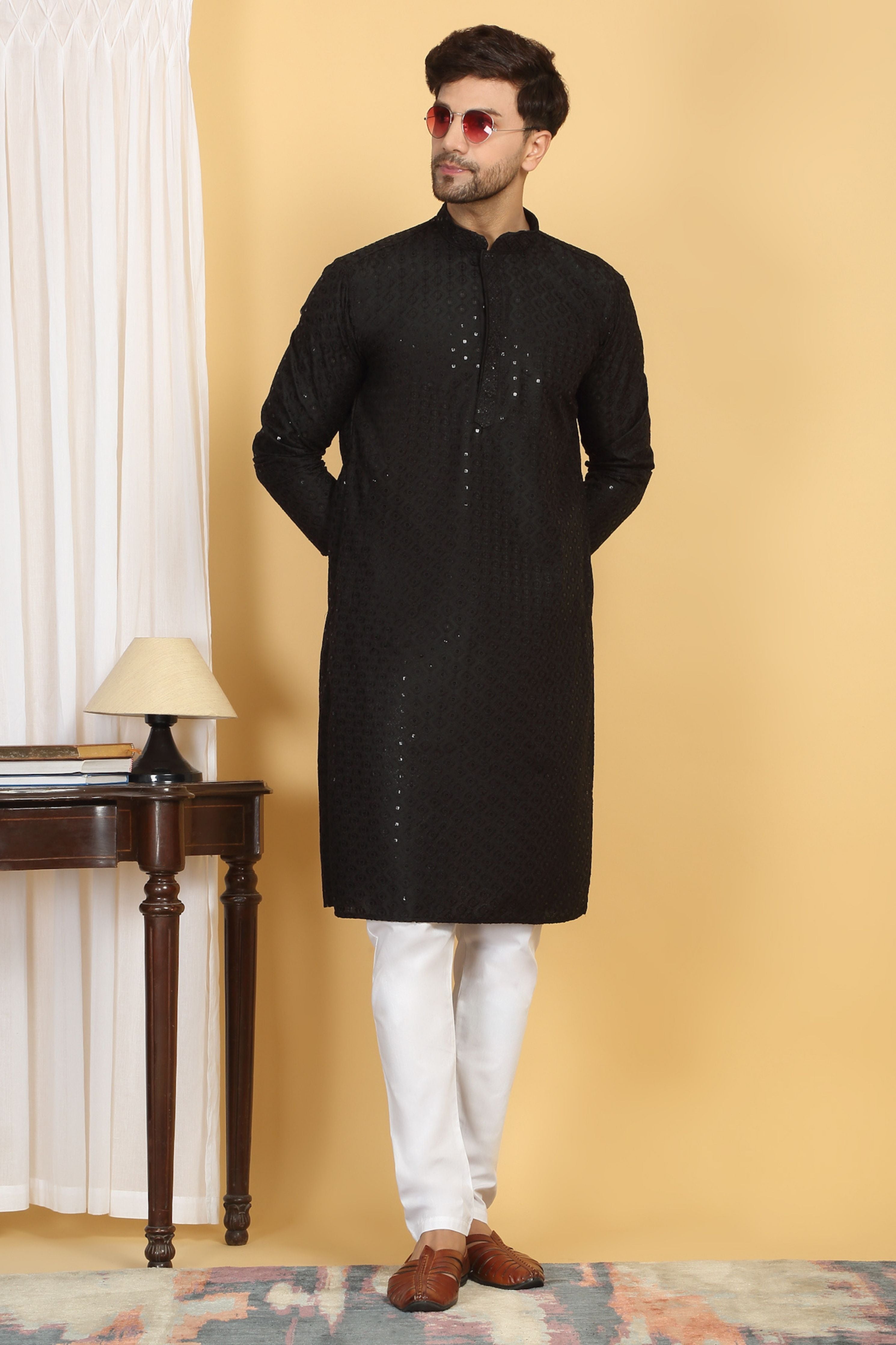 Aham Thread Embroidered Kurta Churidaar Set