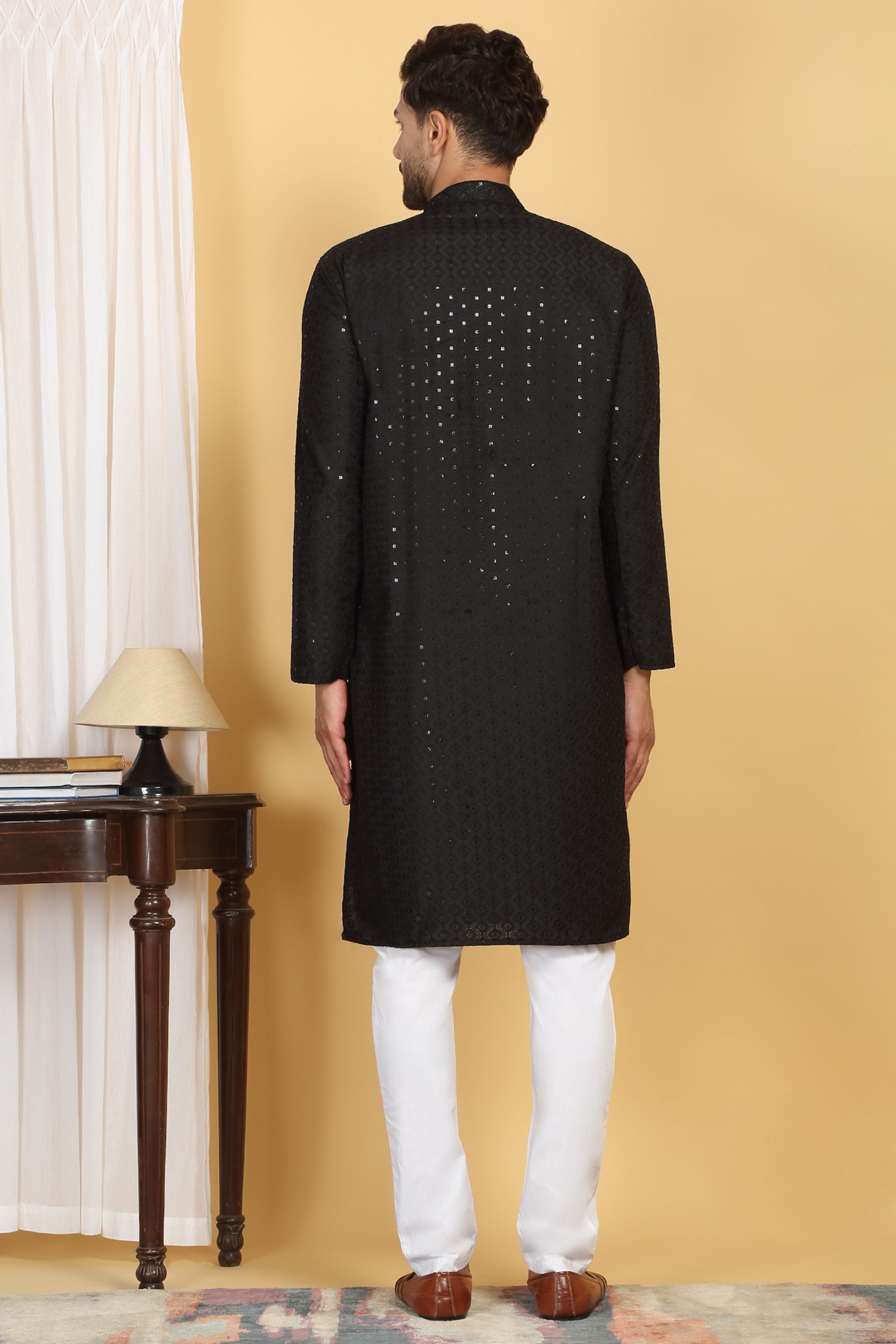 Black Thread Embroidered Kurta Churidar Set