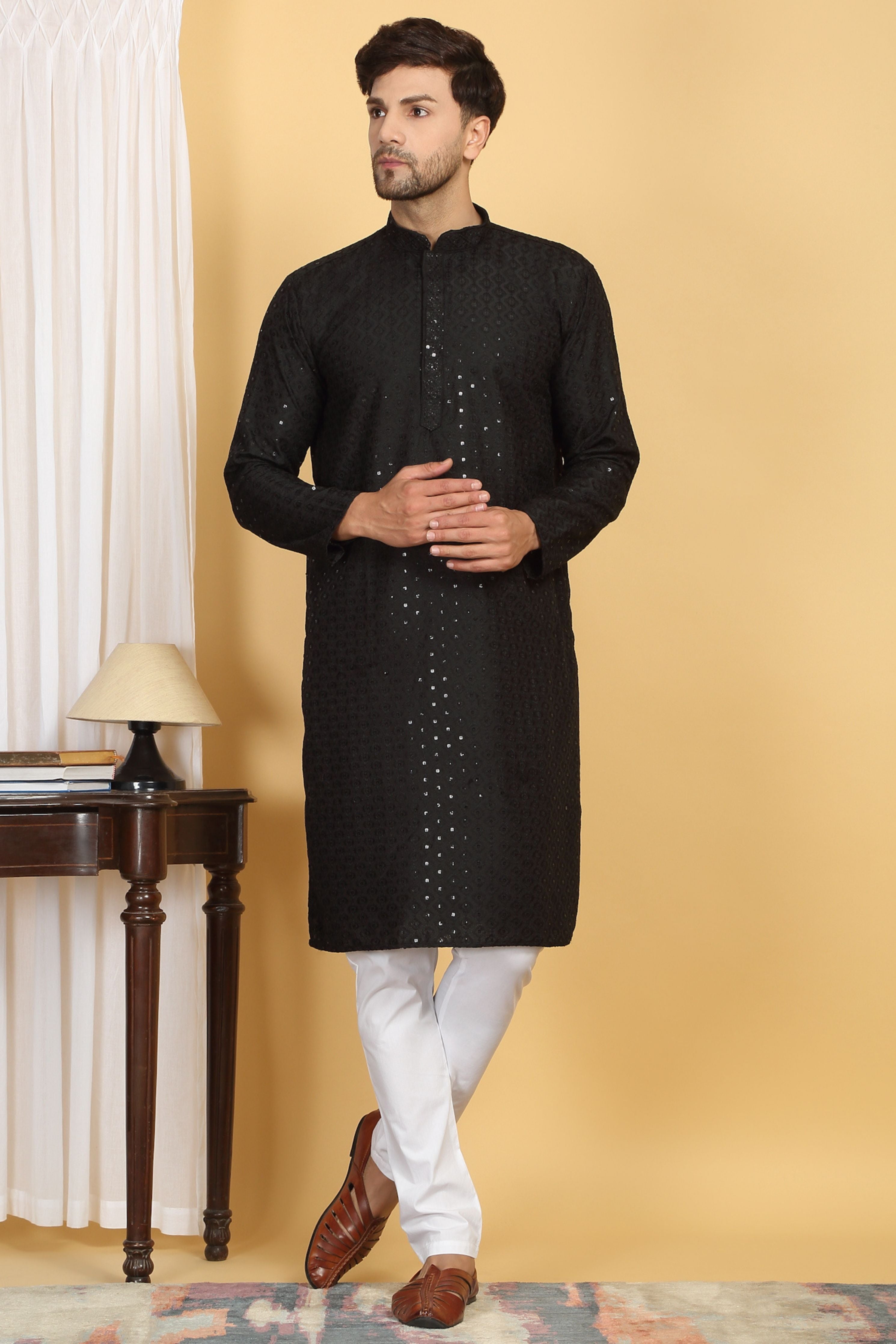 Aham Thread Embroidered Kurta Churidaar Set