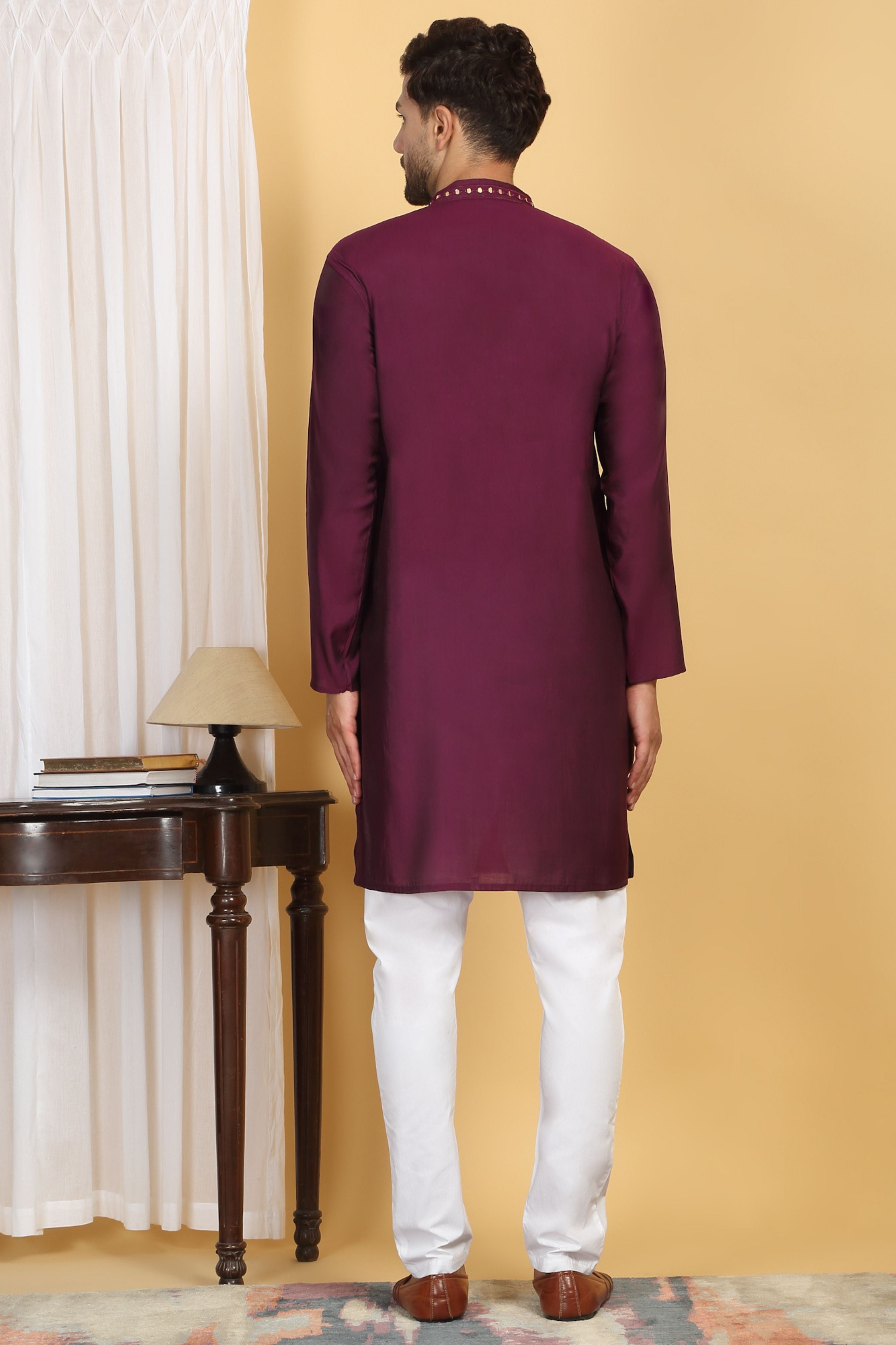 Swarna Wine Mirror Embroidery Work Kurta Set