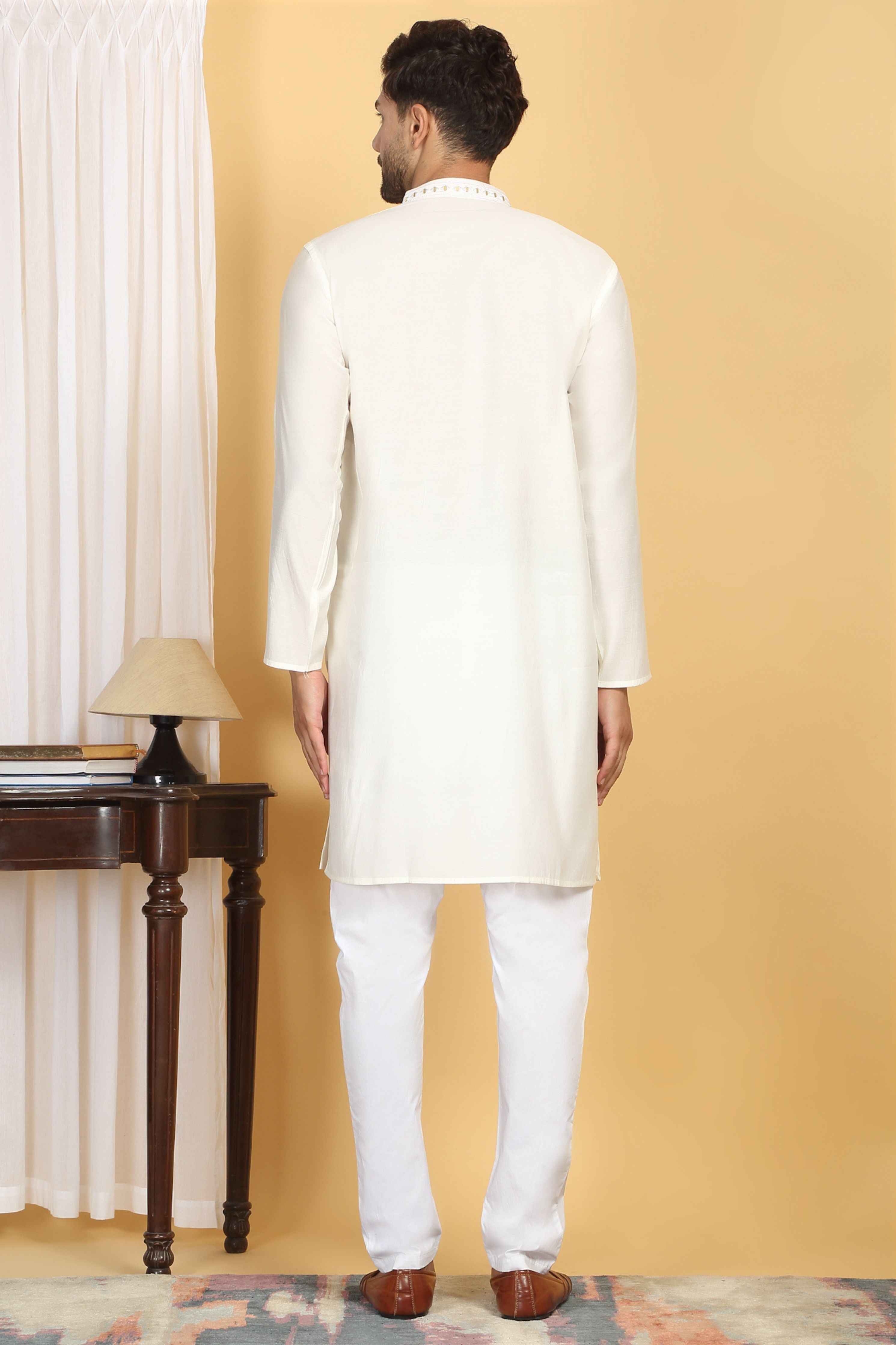 Swarna Off White Mirror Embroidery Work Kurta Set