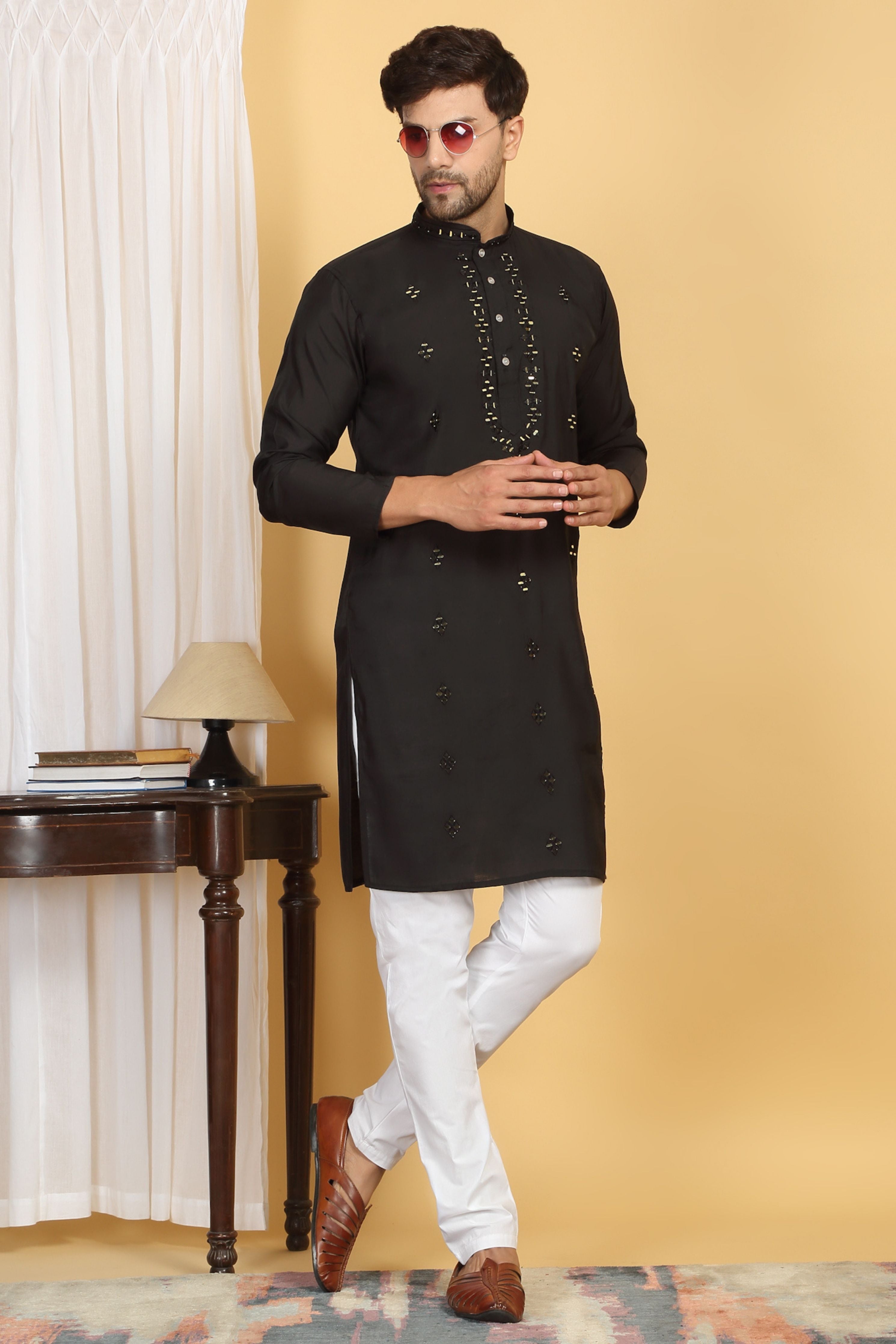 Swarna Black Mirror Embroidery Work Kurta Set