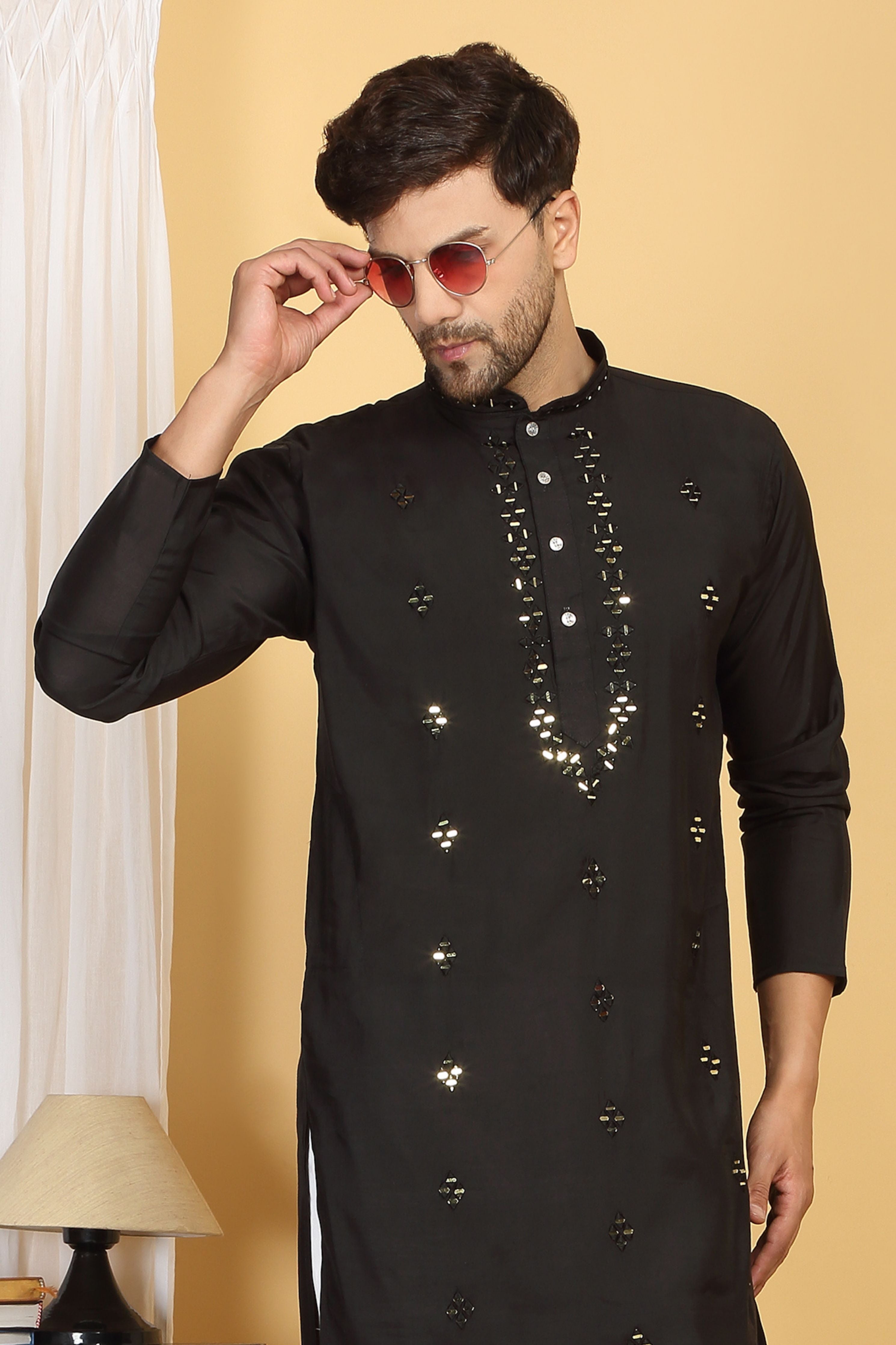 Swarna Black Mirror Embroidery Work Kurta Set