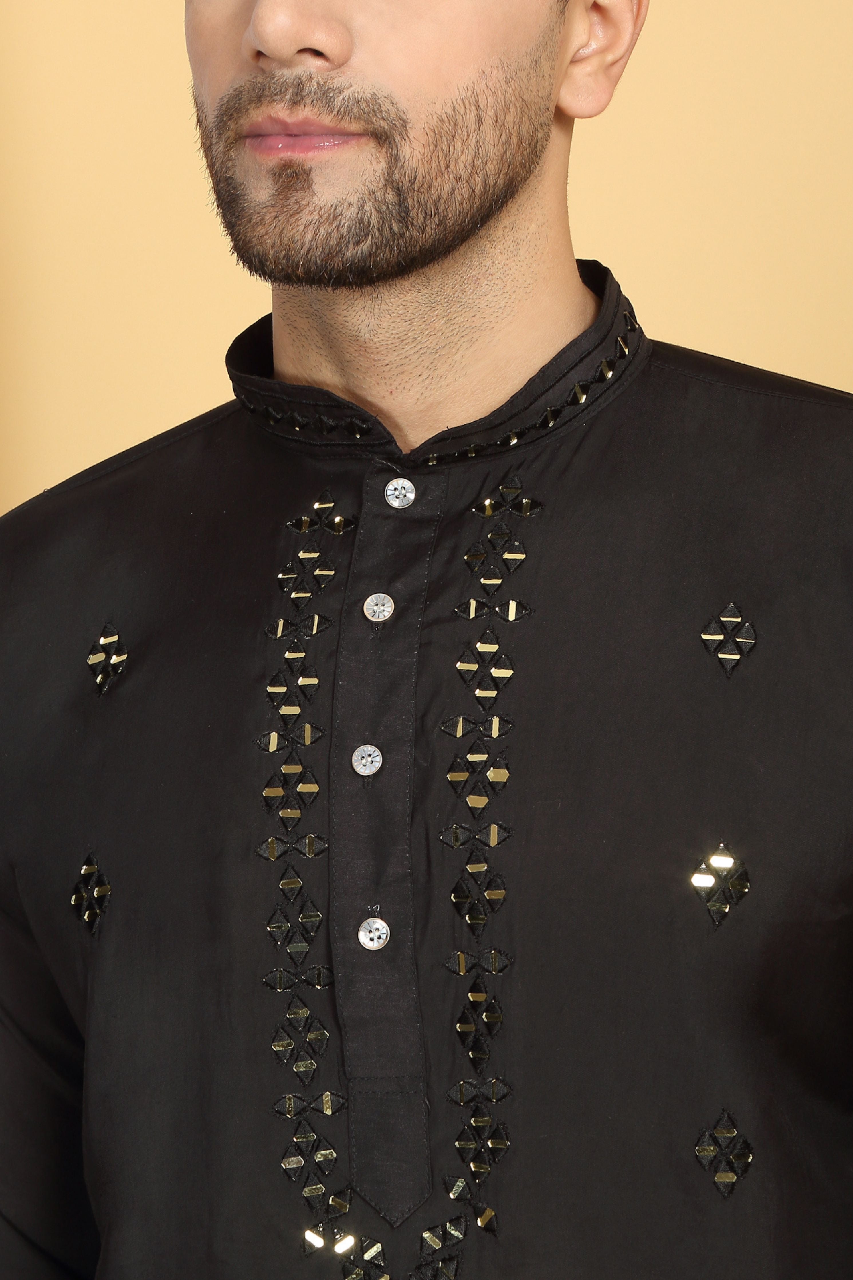 Swarna Black Mirror Embroidery Work Kurta Set