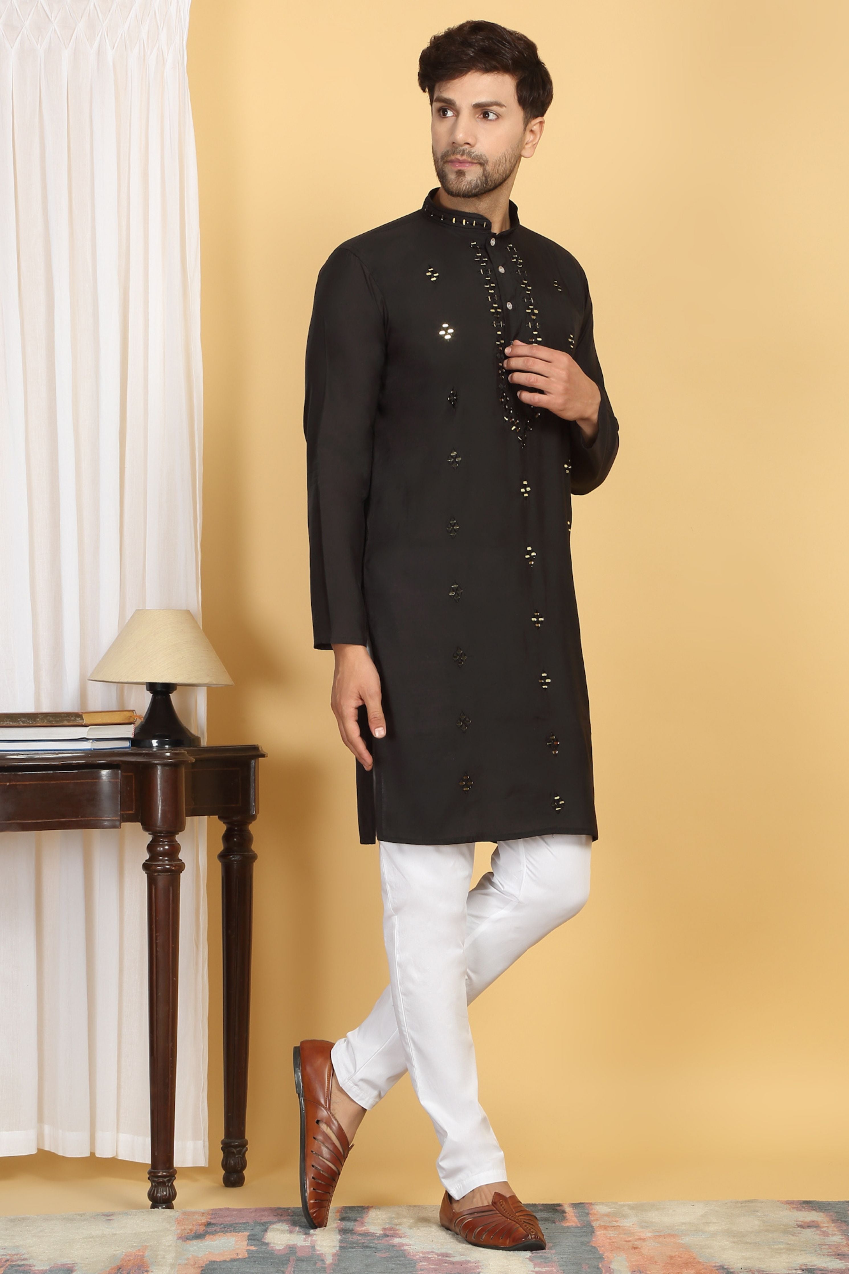 Swarna Black Mirror Embroidery Work Kurta Set
