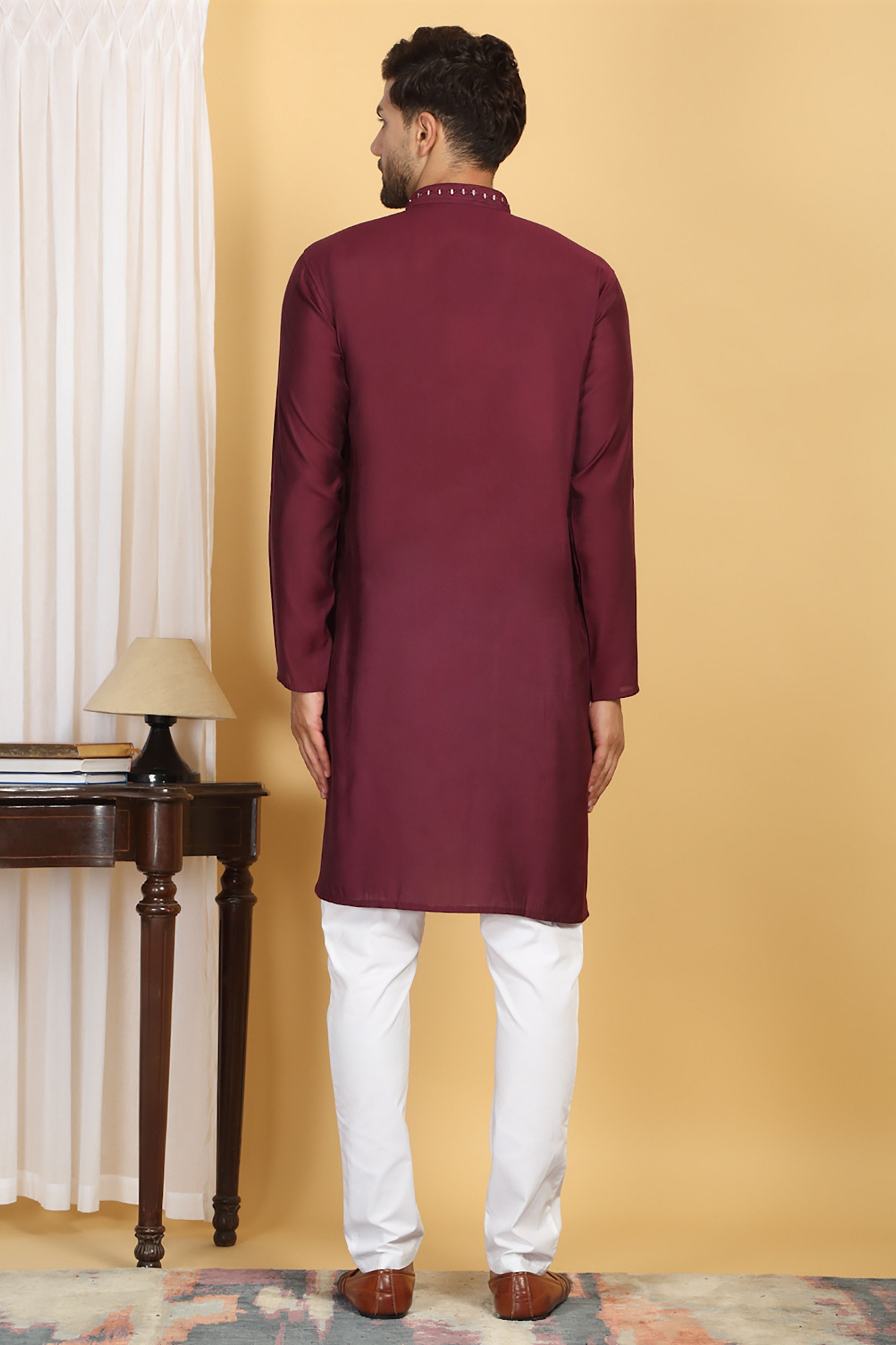 Rajat Maroon Mirror Embroidery Work Kurta Set