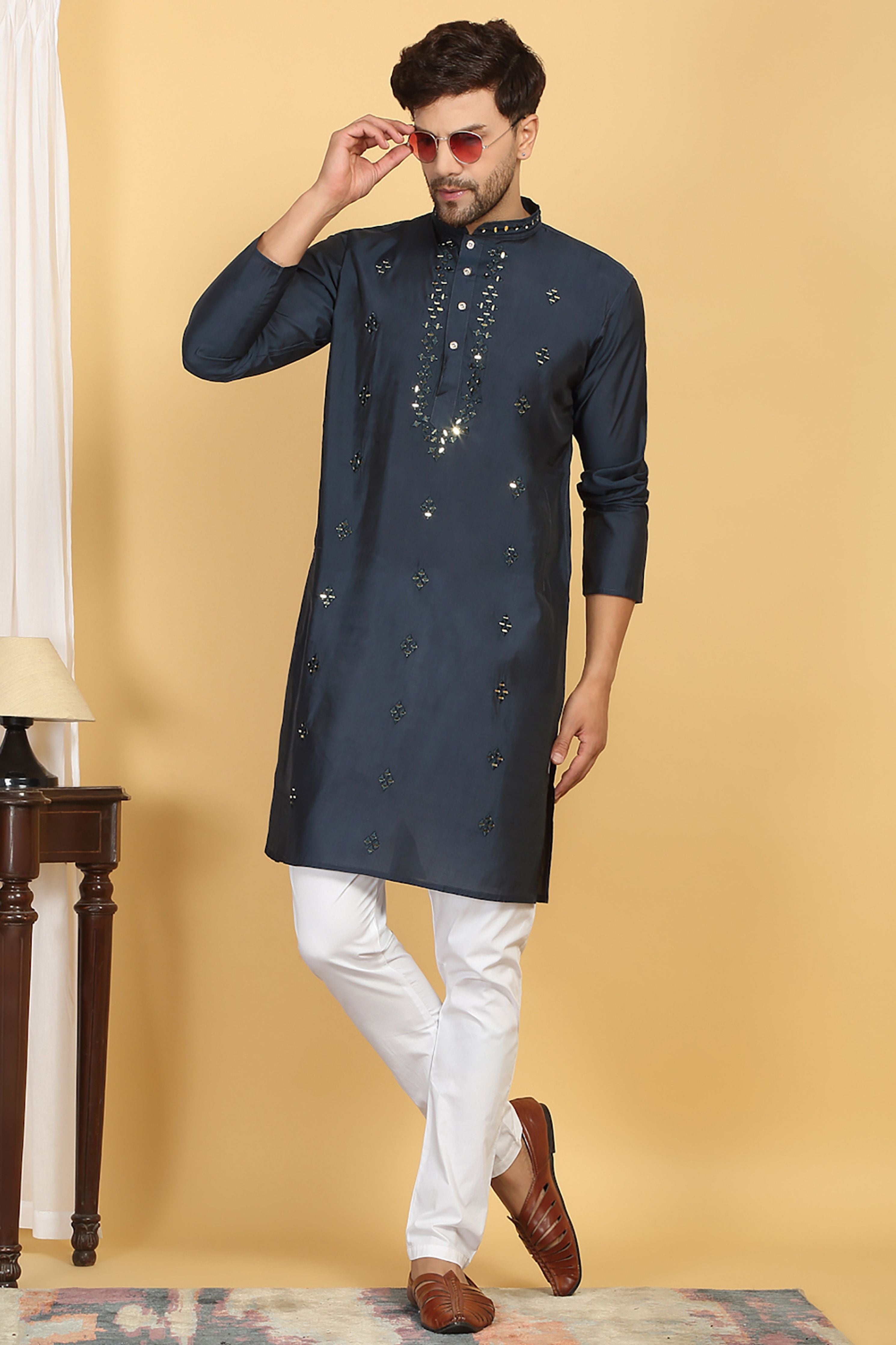 Swarna Blue Mirror Embroidery Work Kurta Set