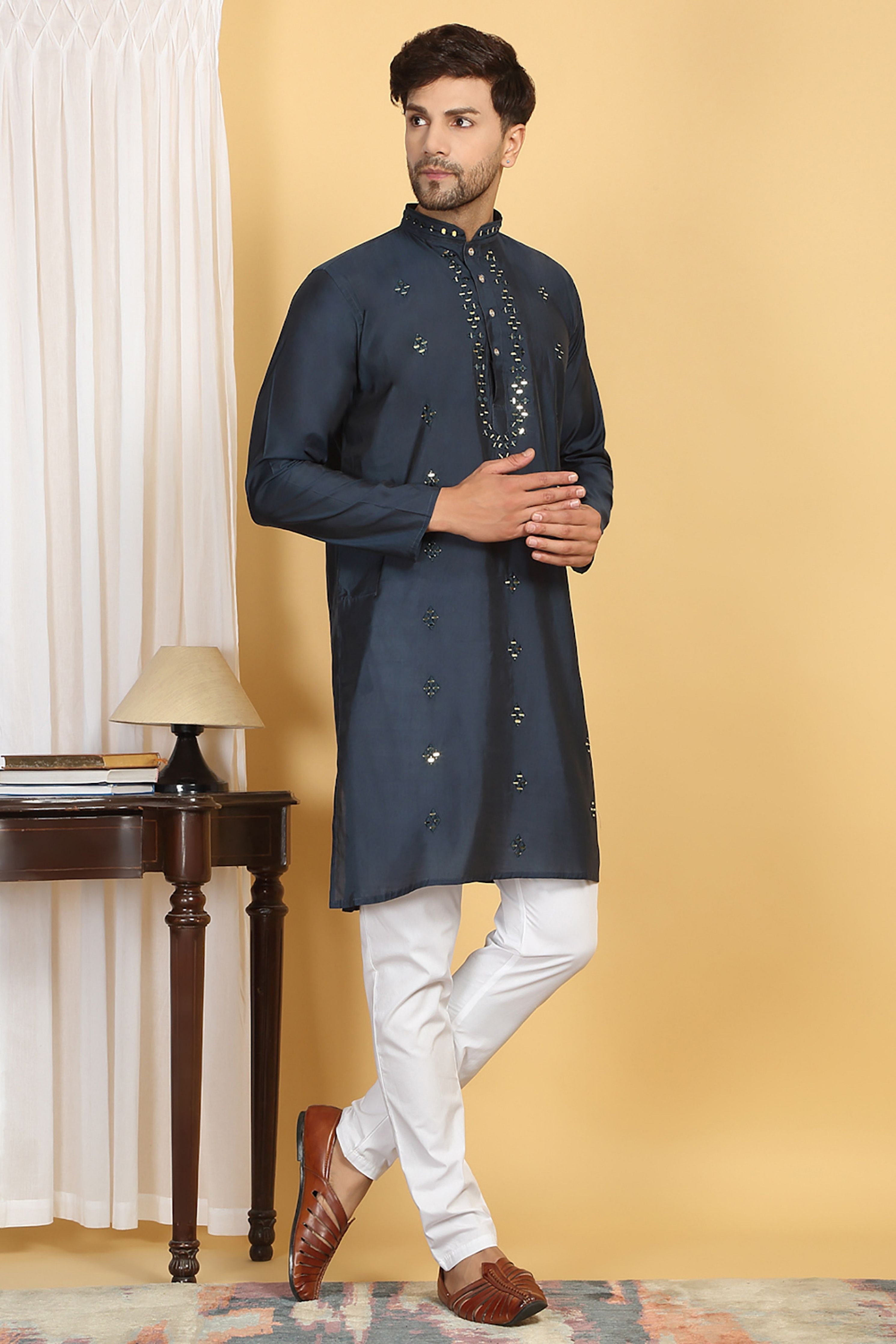 Swarna Blue Mirror Embroidery Work Kurta Set