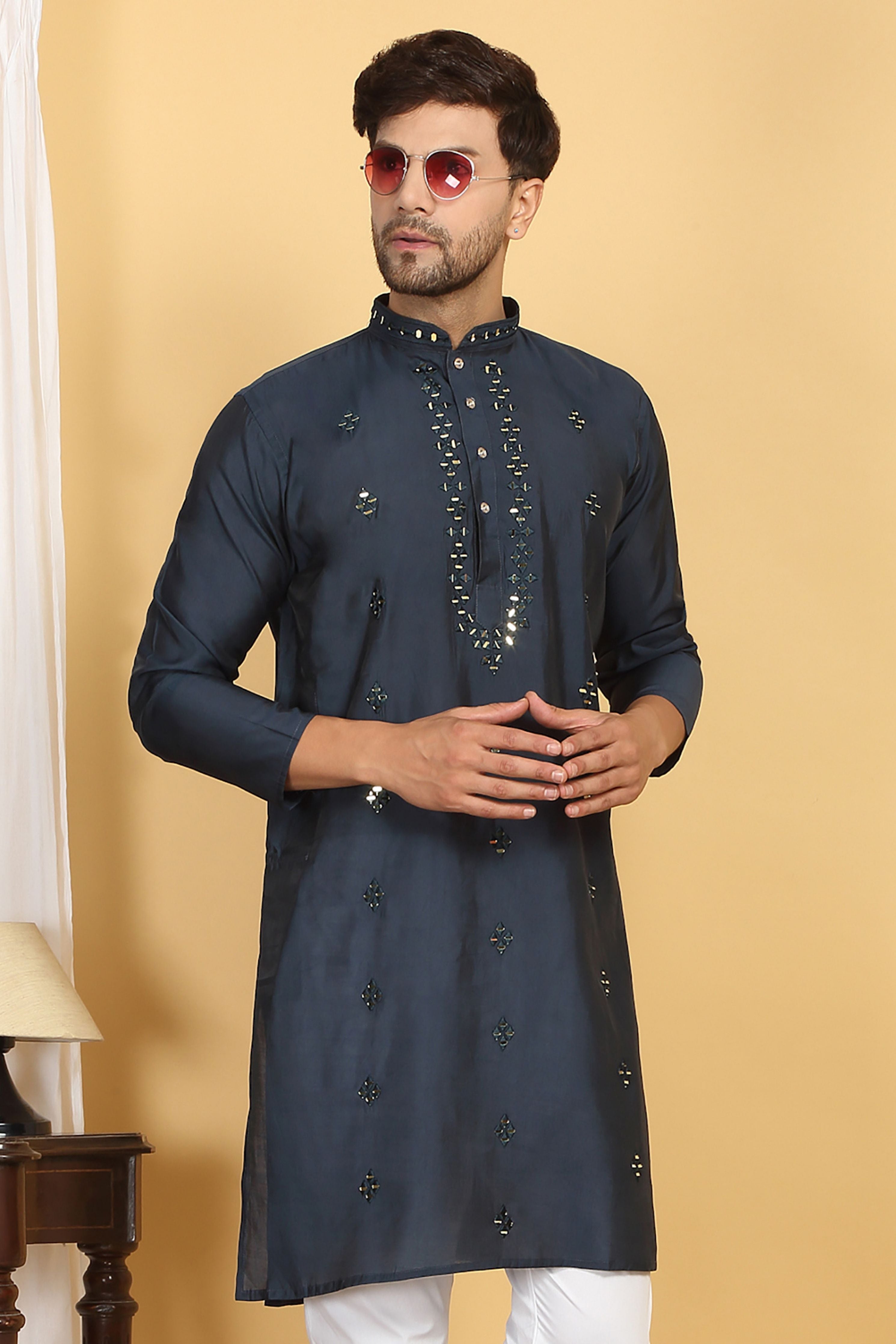 Swarna Blue Mirror Embroidery Work Kurta Set