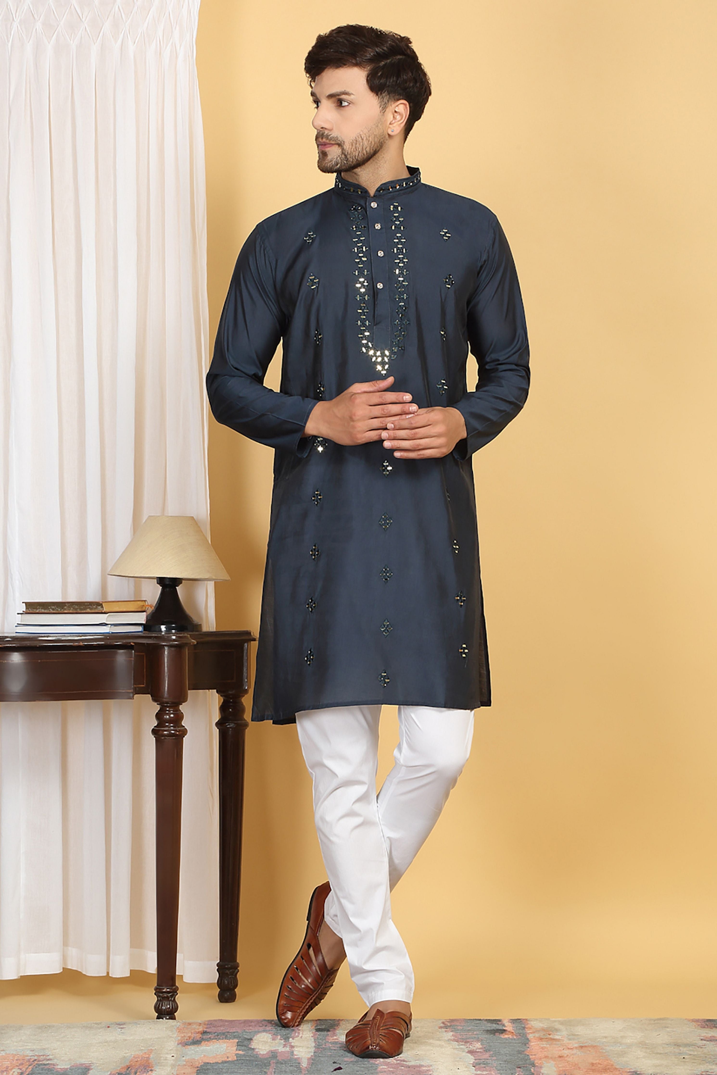 Swarna Blue Mirror Embroidery Work Kurta Set