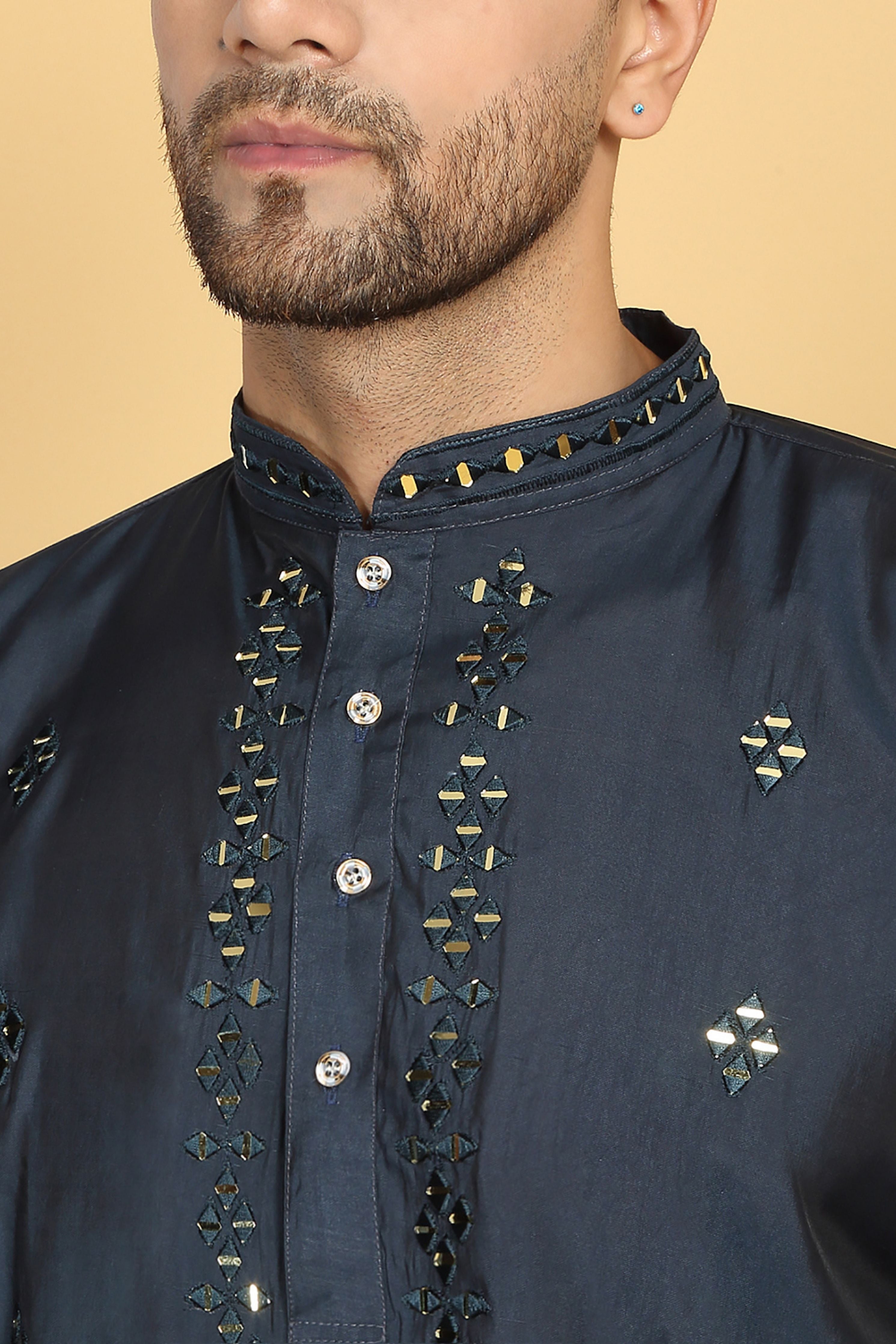 Swarna Blue Mirror Embroidery Work Kurta Set