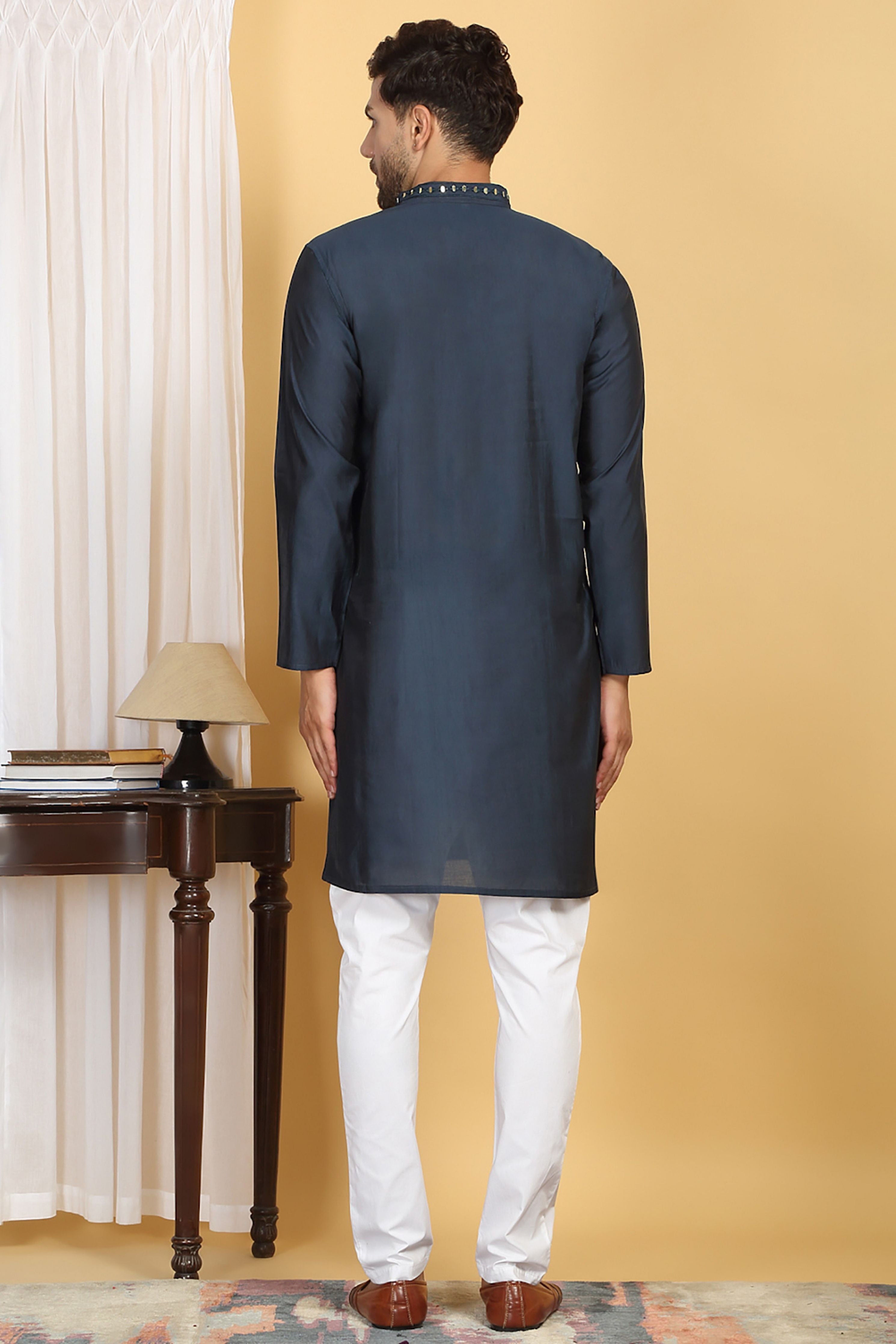 Swarna Blue Mirror Embroidery Work Kurta Set