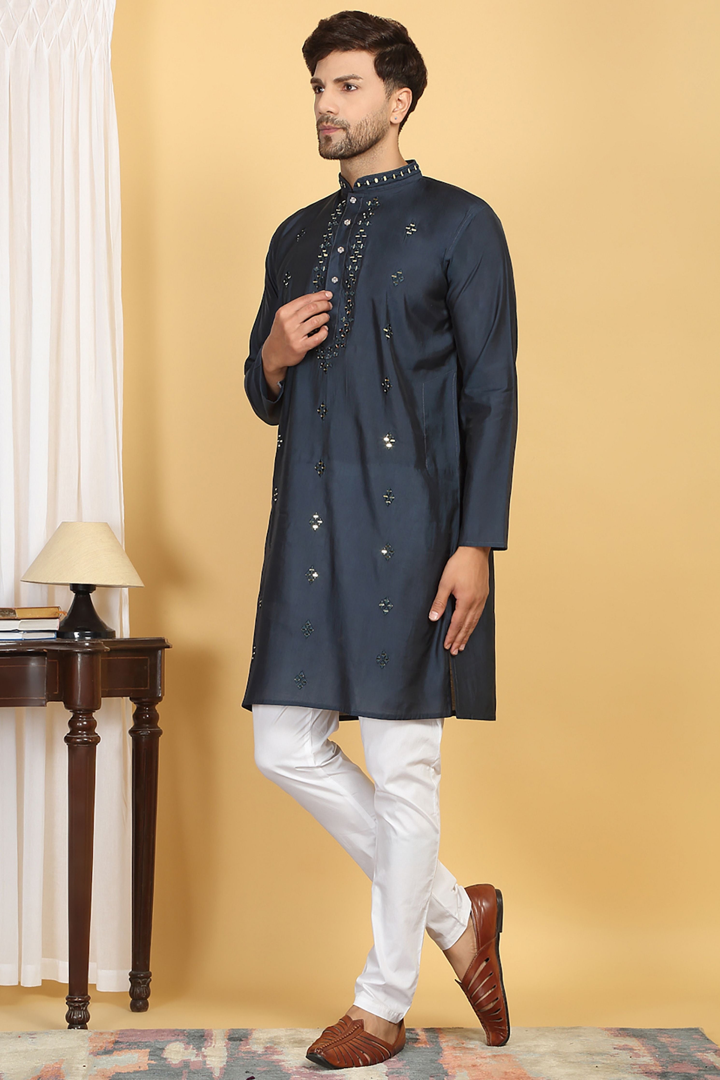 Swarna Blue Mirror Embroidery Work Kurta Set