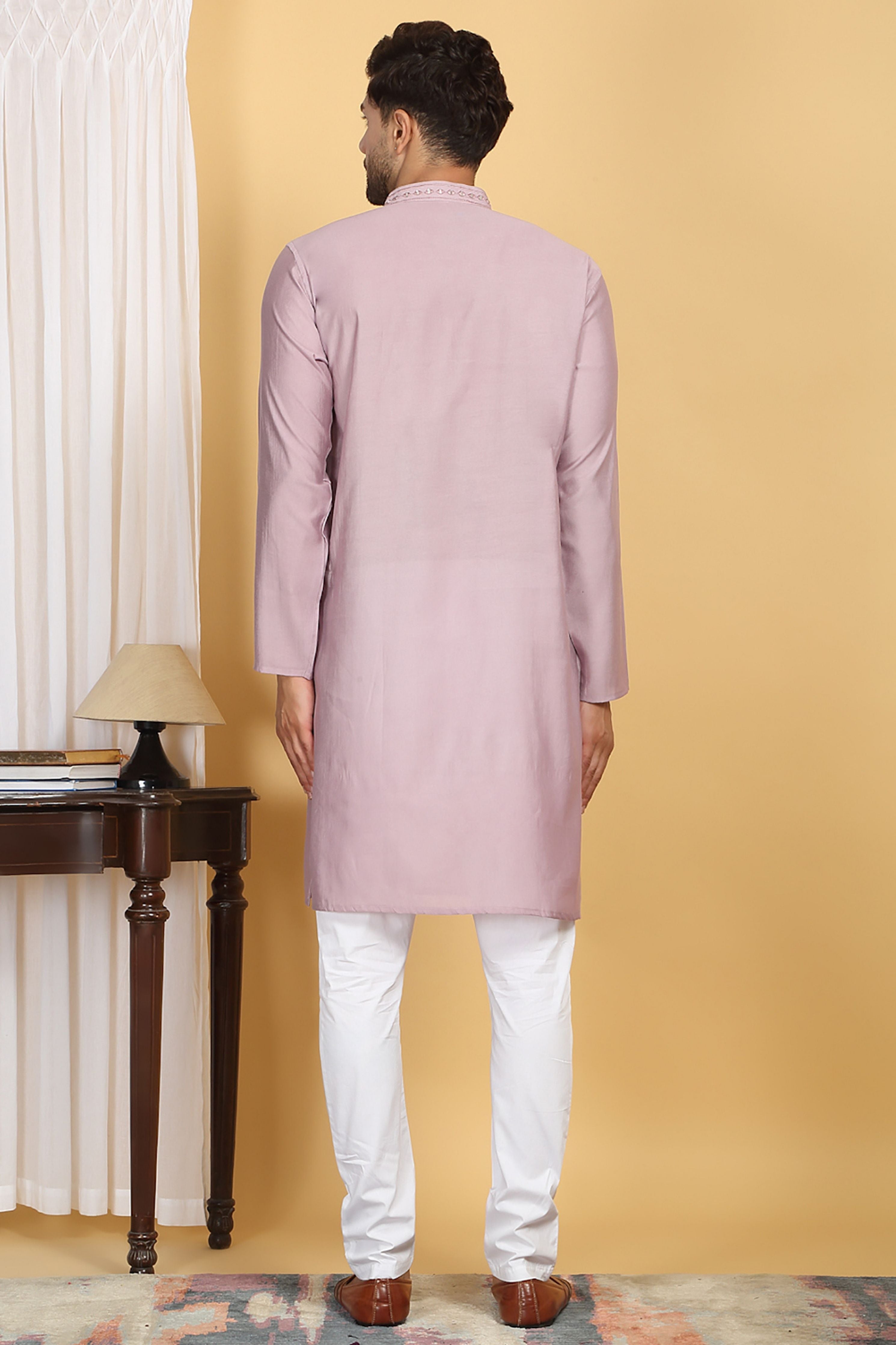 Rajat Pink Mirror Embroidery Work Kurta Set