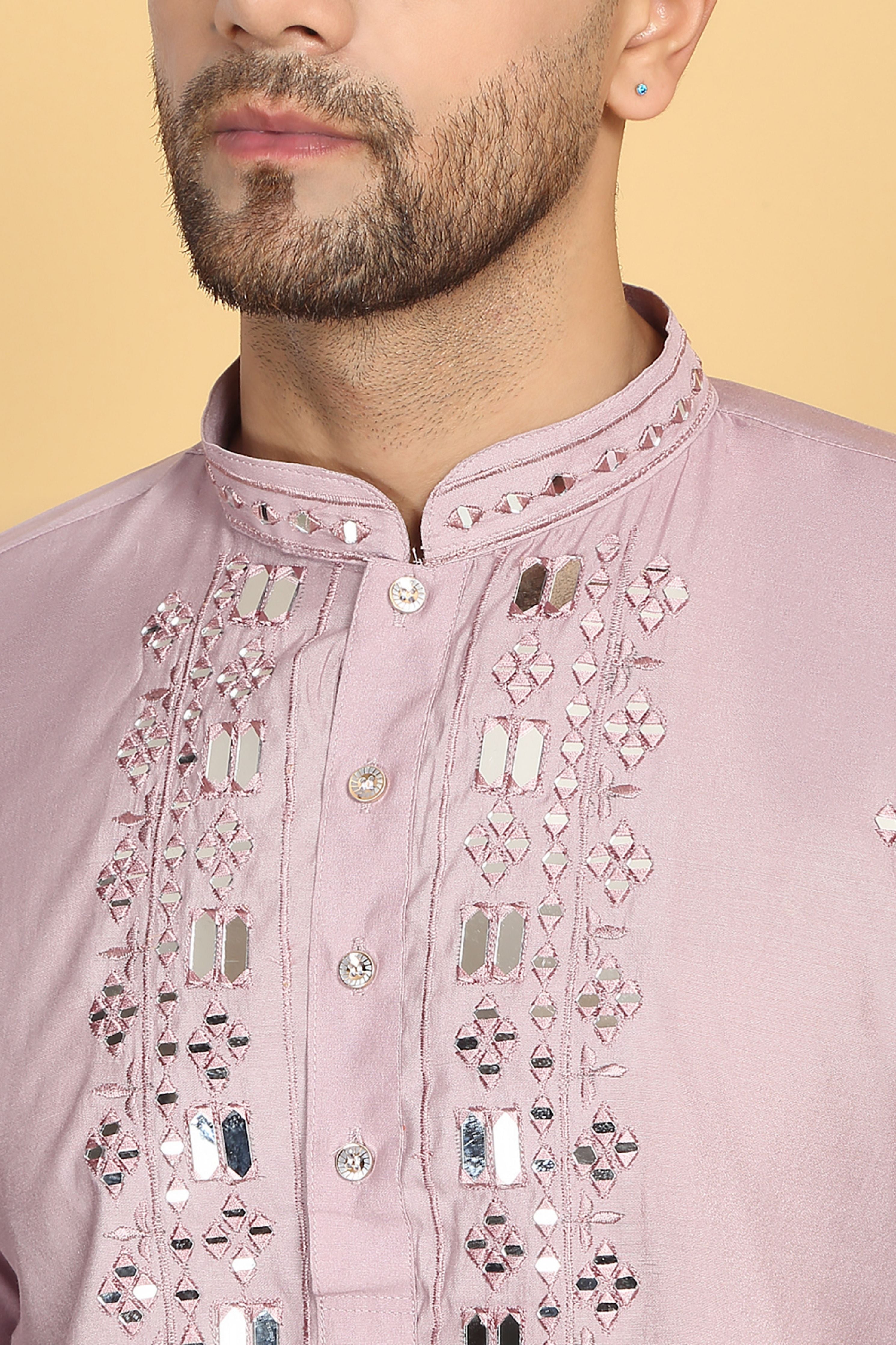 Rajat Pink Mirror Embroidery Work Kurta Set