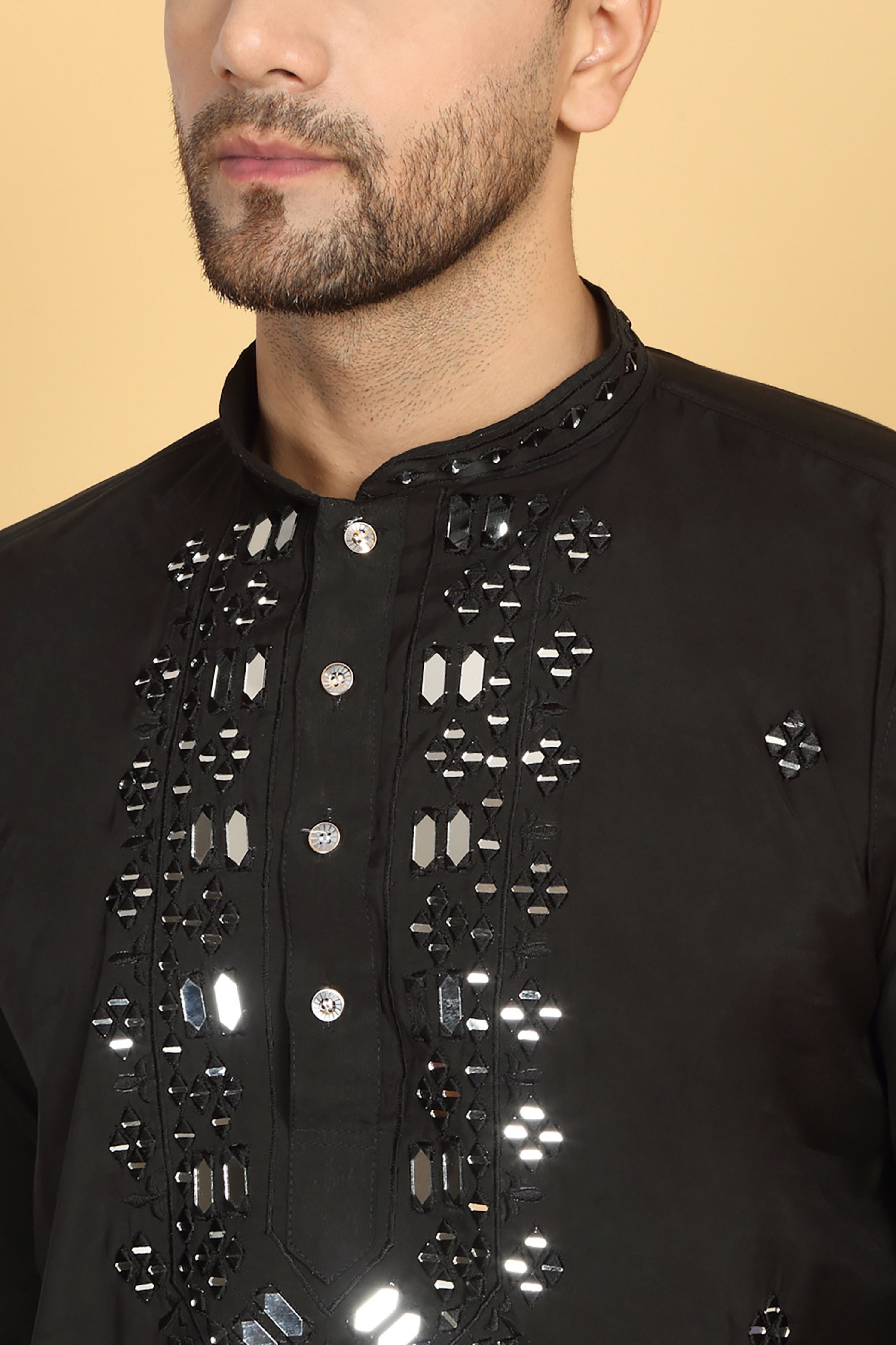 Rajat Black Mirror Embroidery Work Kurta Set