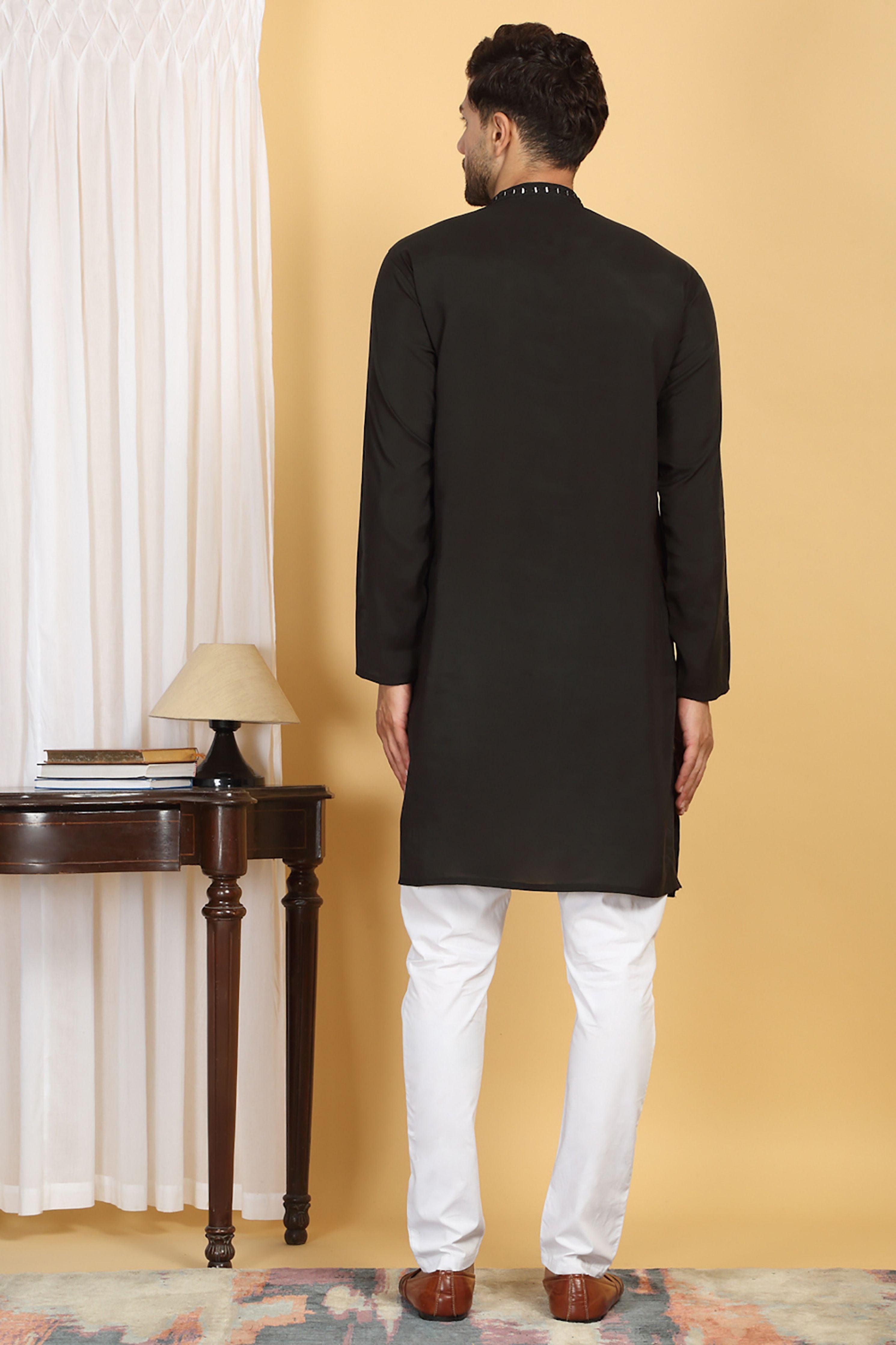 Rajat Black Mirror Embroidery Work Kurta Set