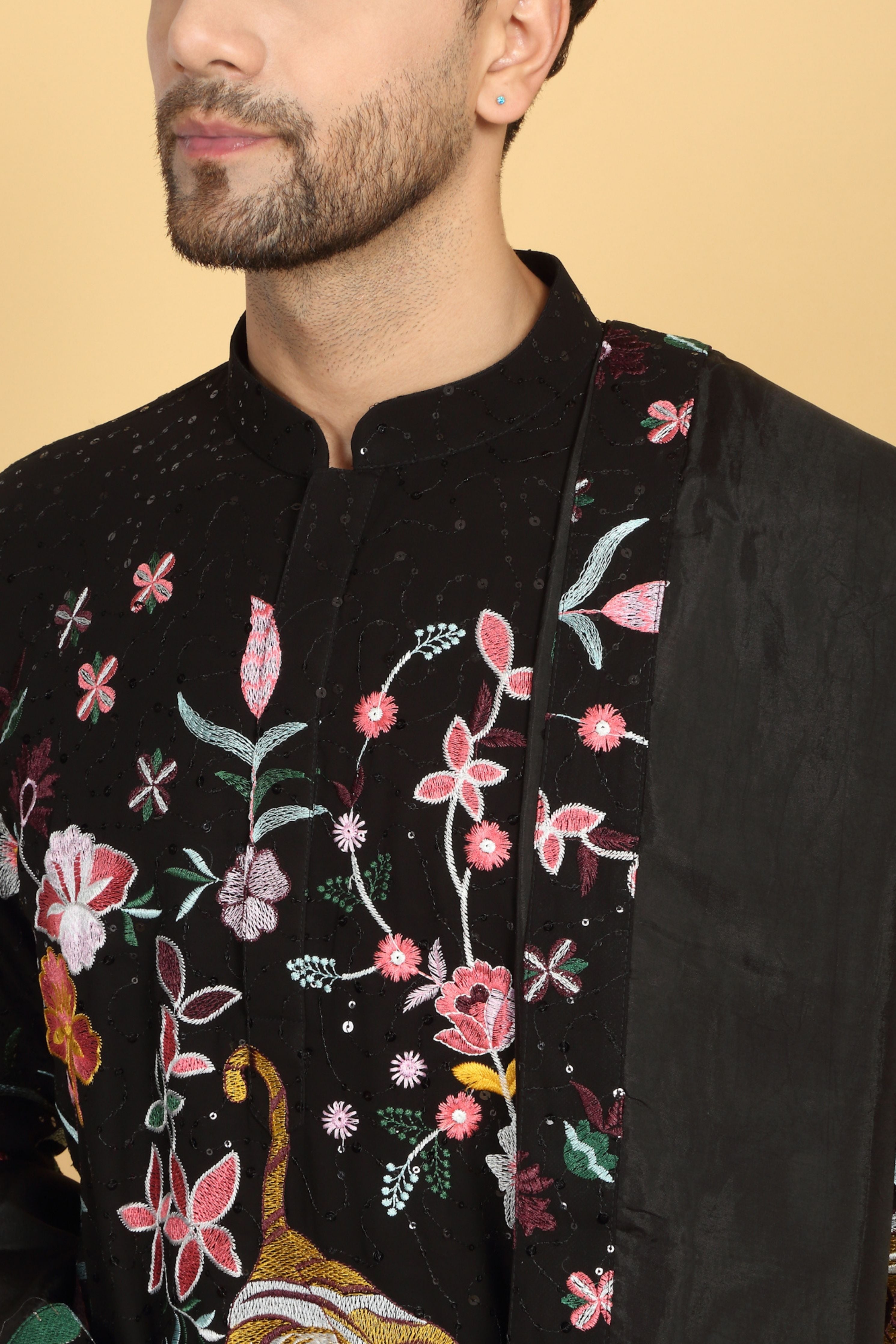 Forest Tiger Landscape  Embroidered Kurta Set