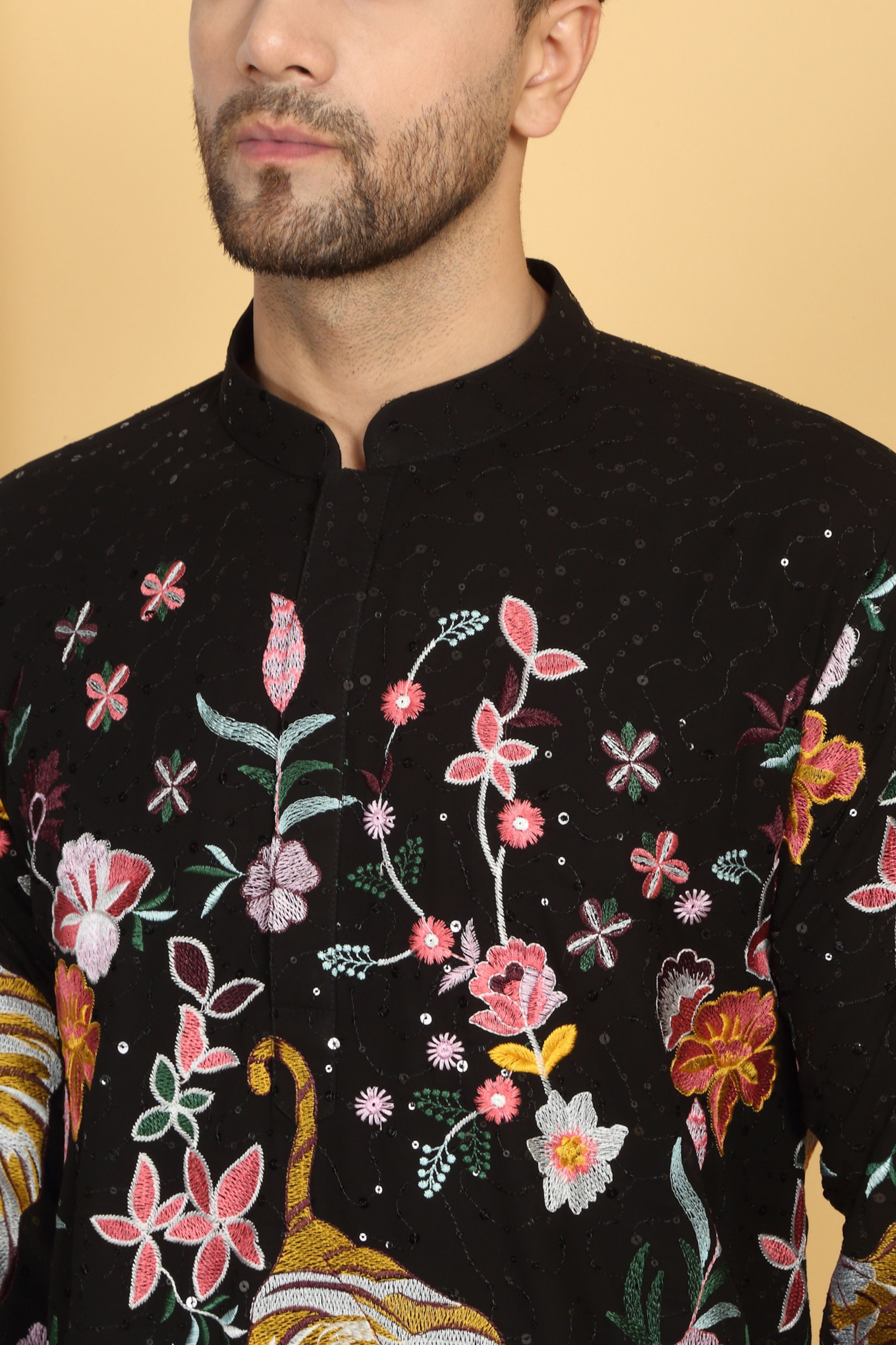Forest Tiger Landscape  Embroidered Kurta Set