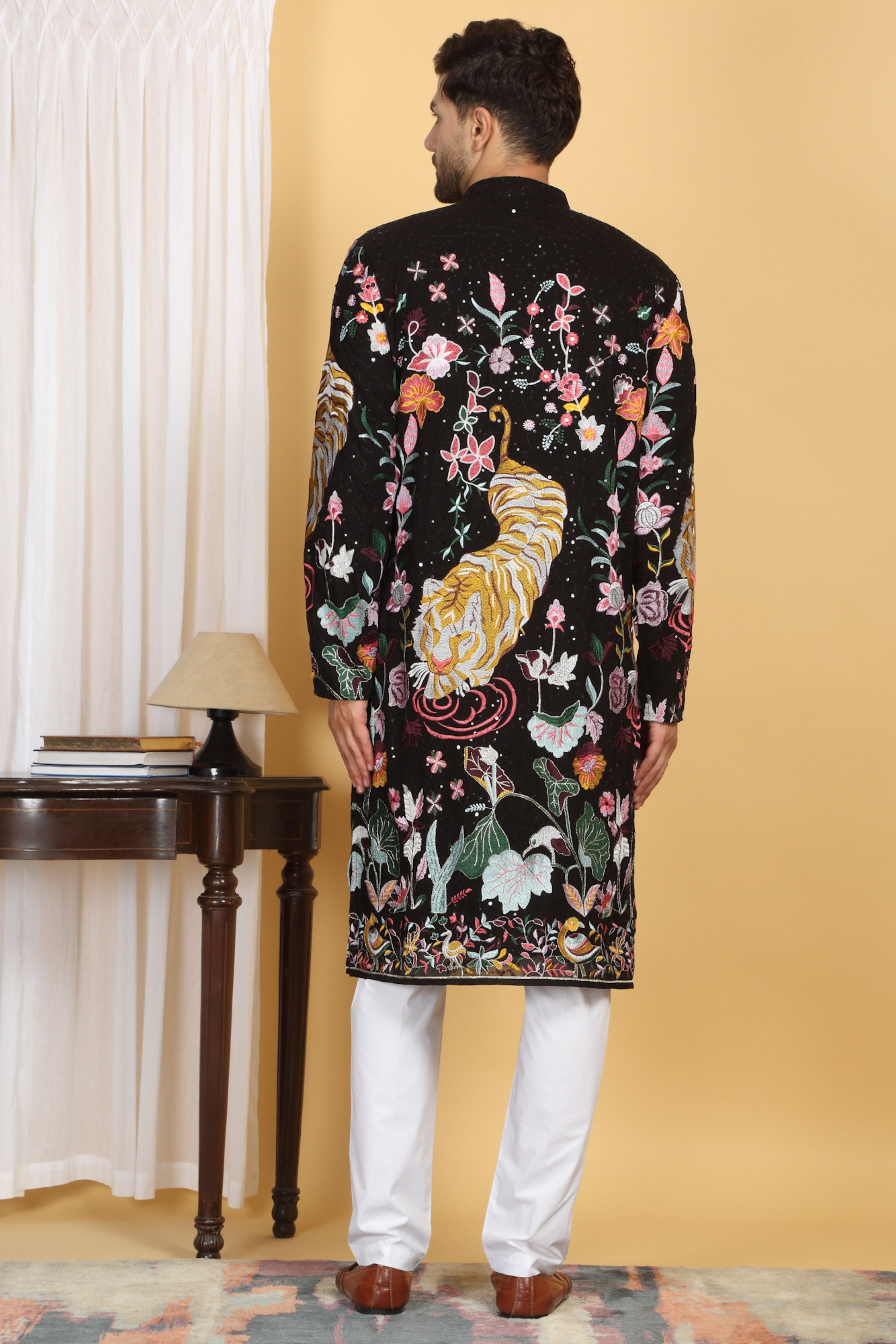 Forest Tiger Landscape  Embroidered Kurta Set