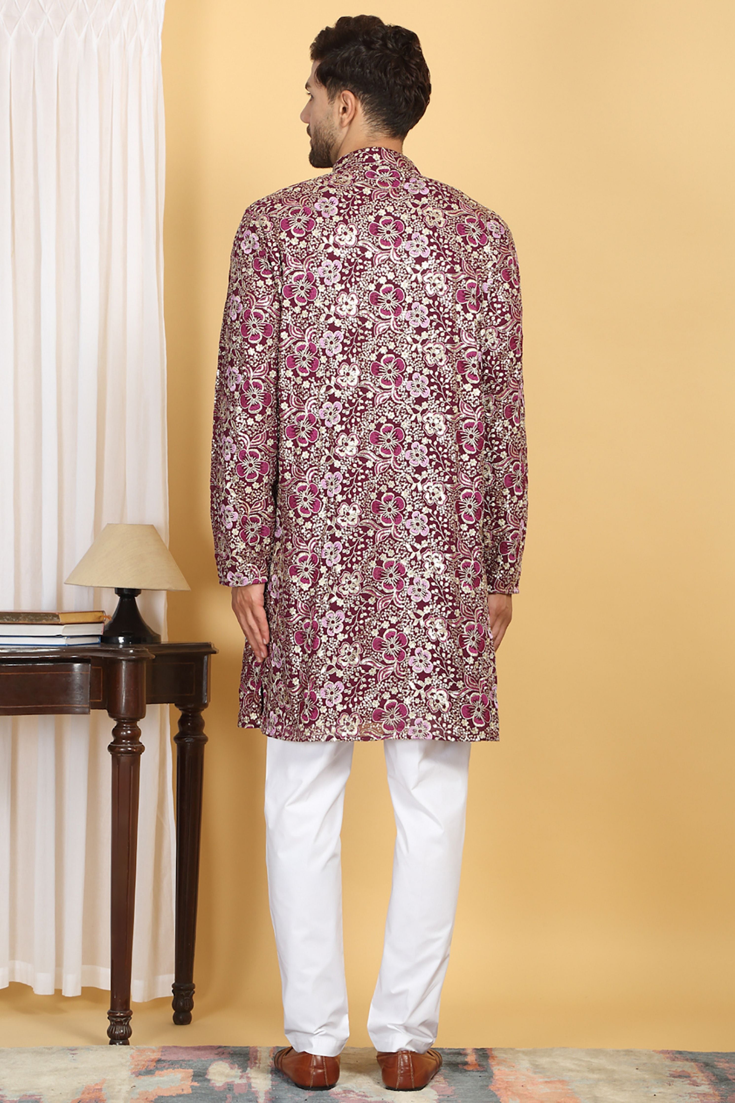 Divyakriti Dark Purple Embroidered Kurta Set