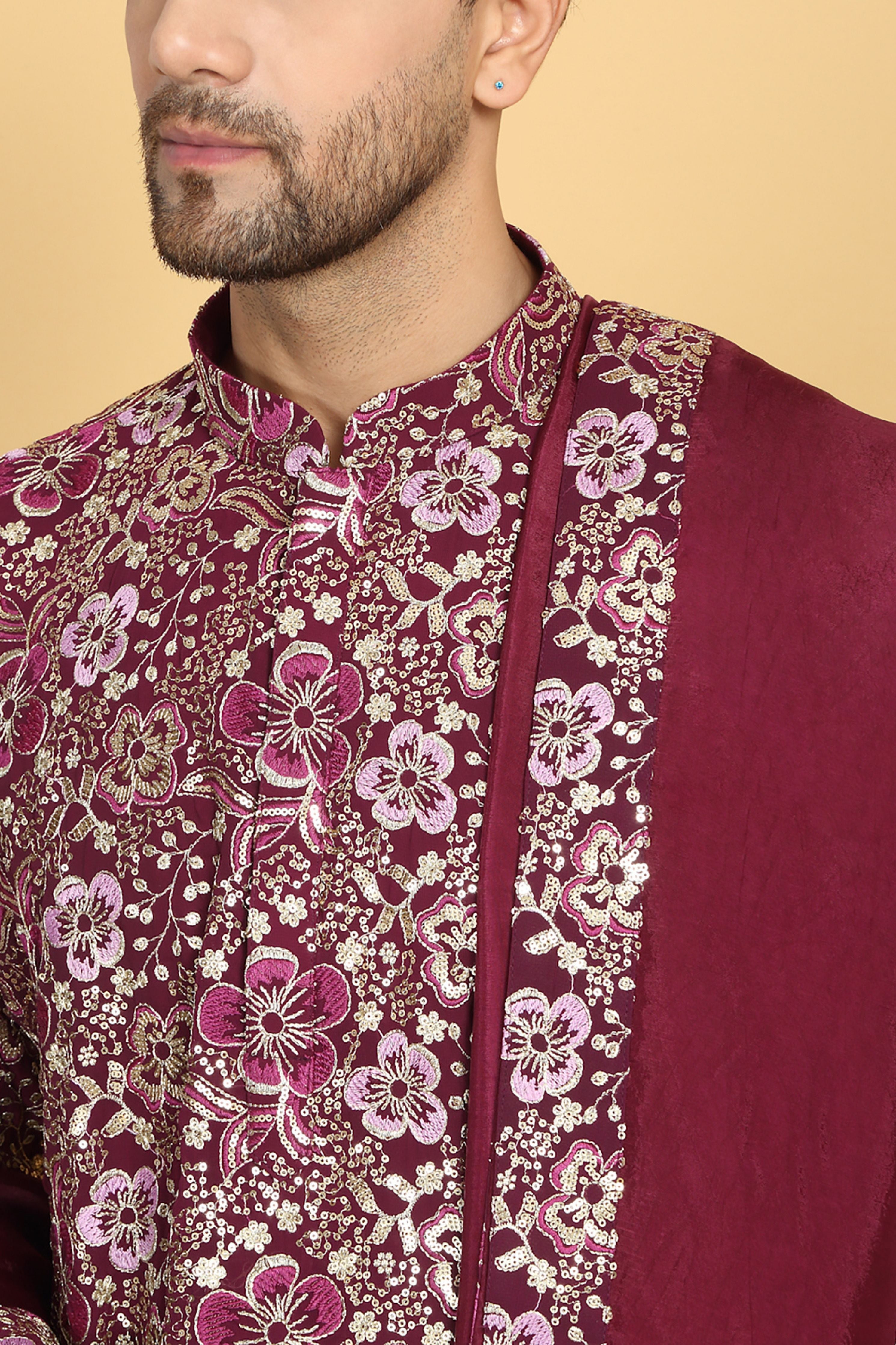 Divyakriti Dark Purple Embroidered Kurta Set