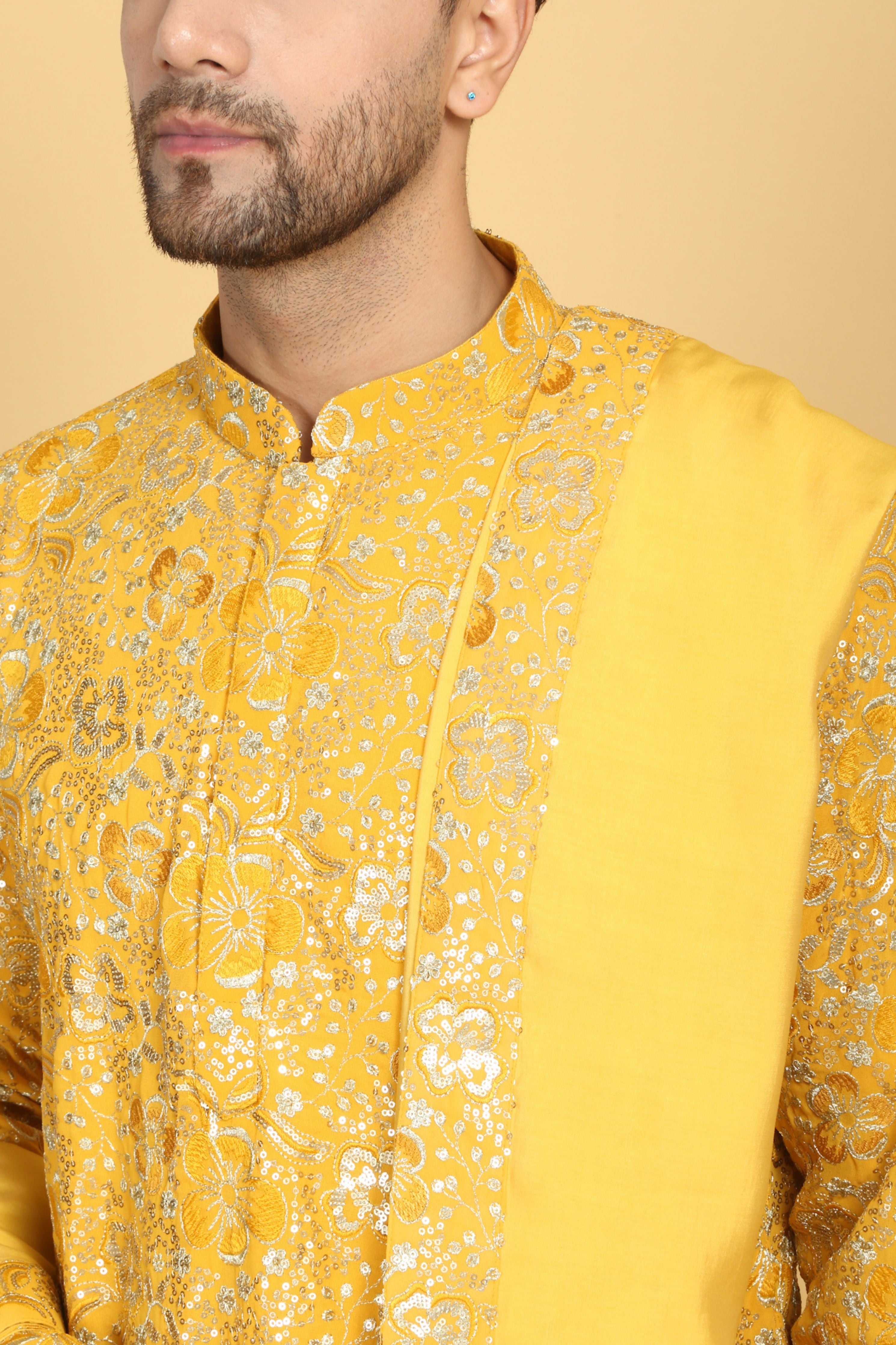 Divyakriti Yellow Embroidered Kurta Set