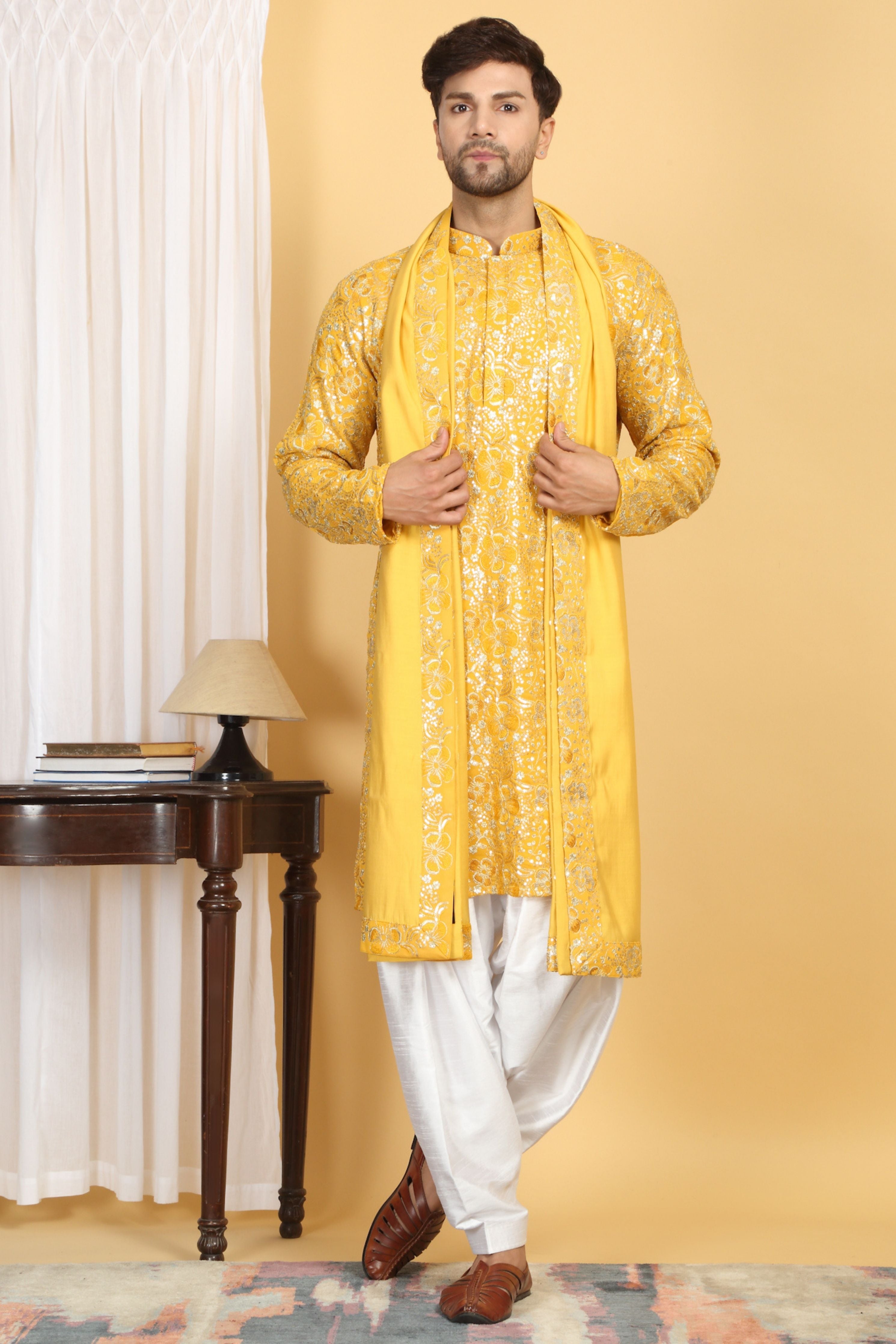 Divyakriti Yellow Embroidered Kurta Set