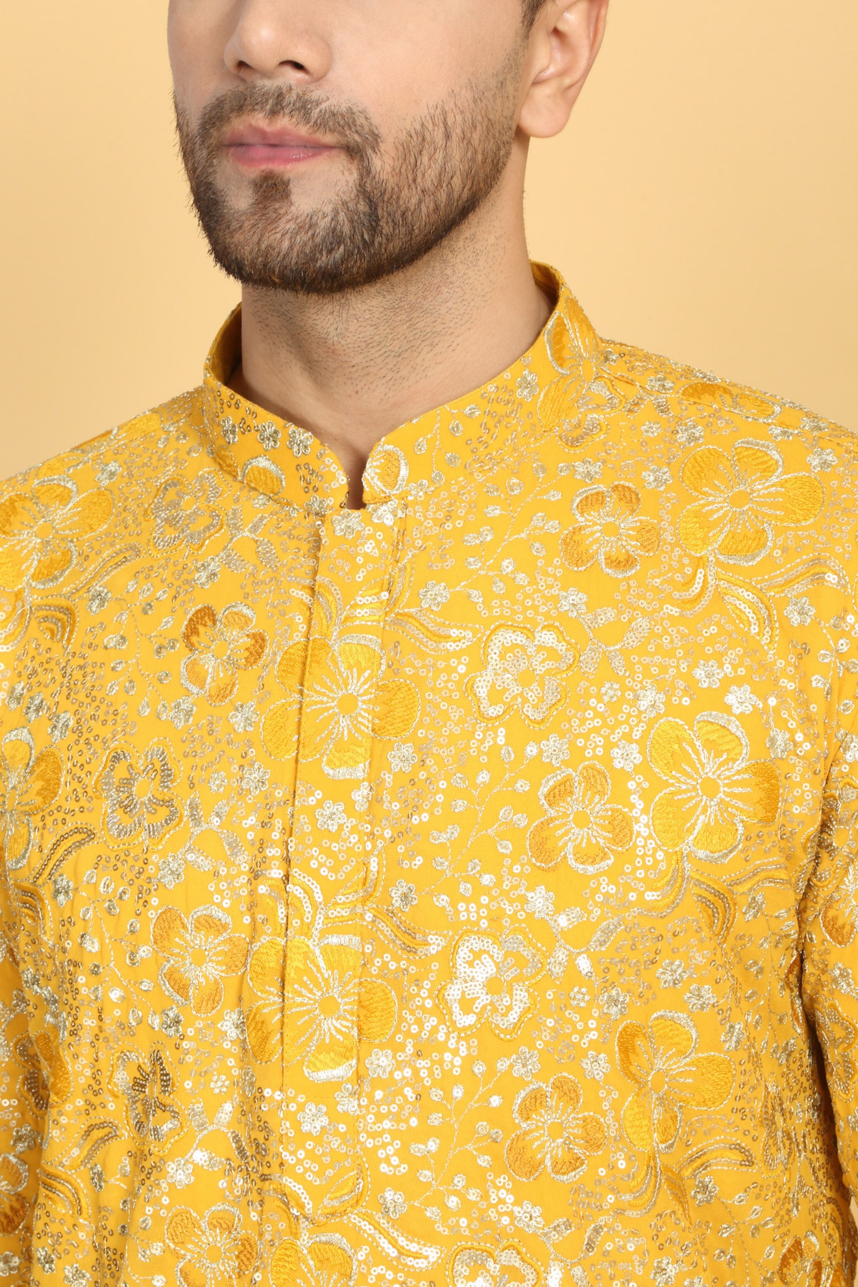 Divyakriti Yellow Embroidered Kurta Set