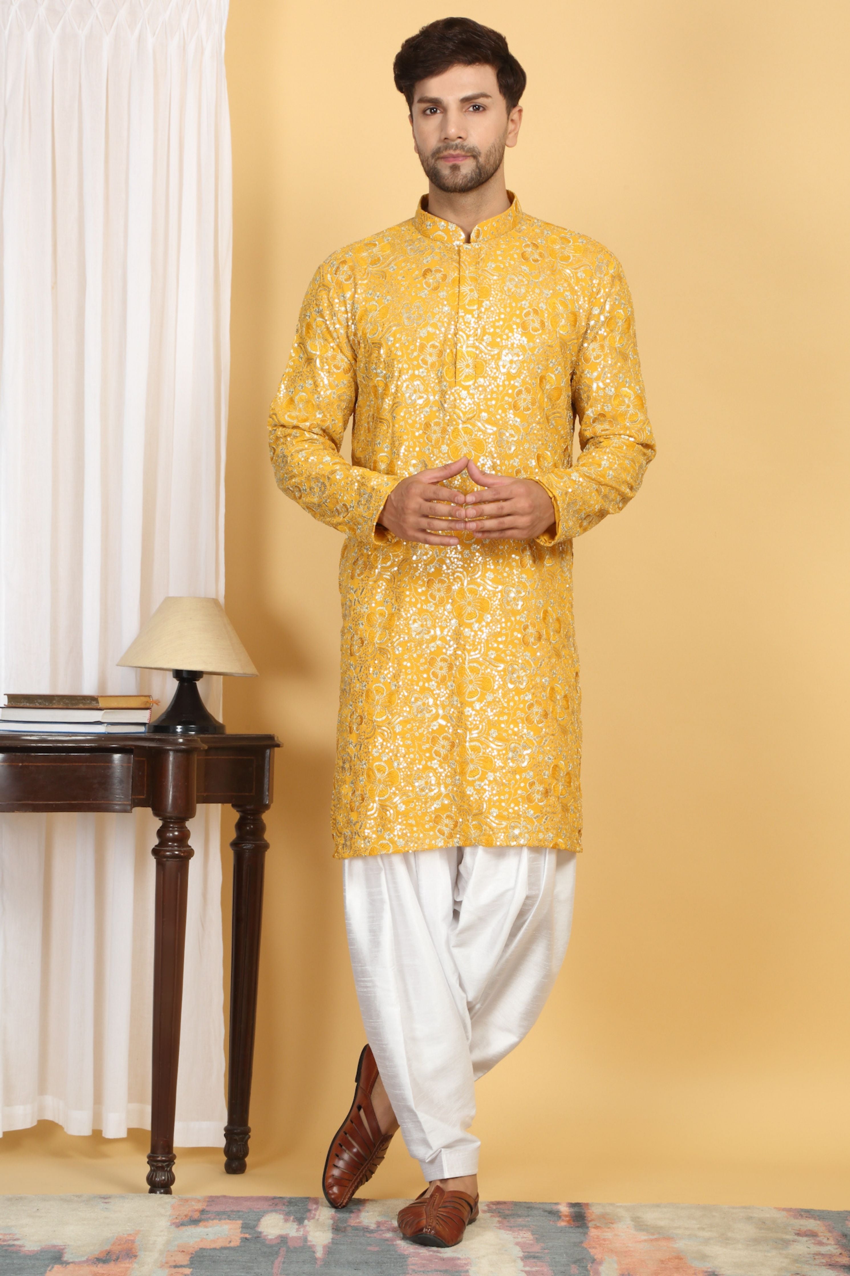 Divyakriti Yellow Embroidered Kurta Set