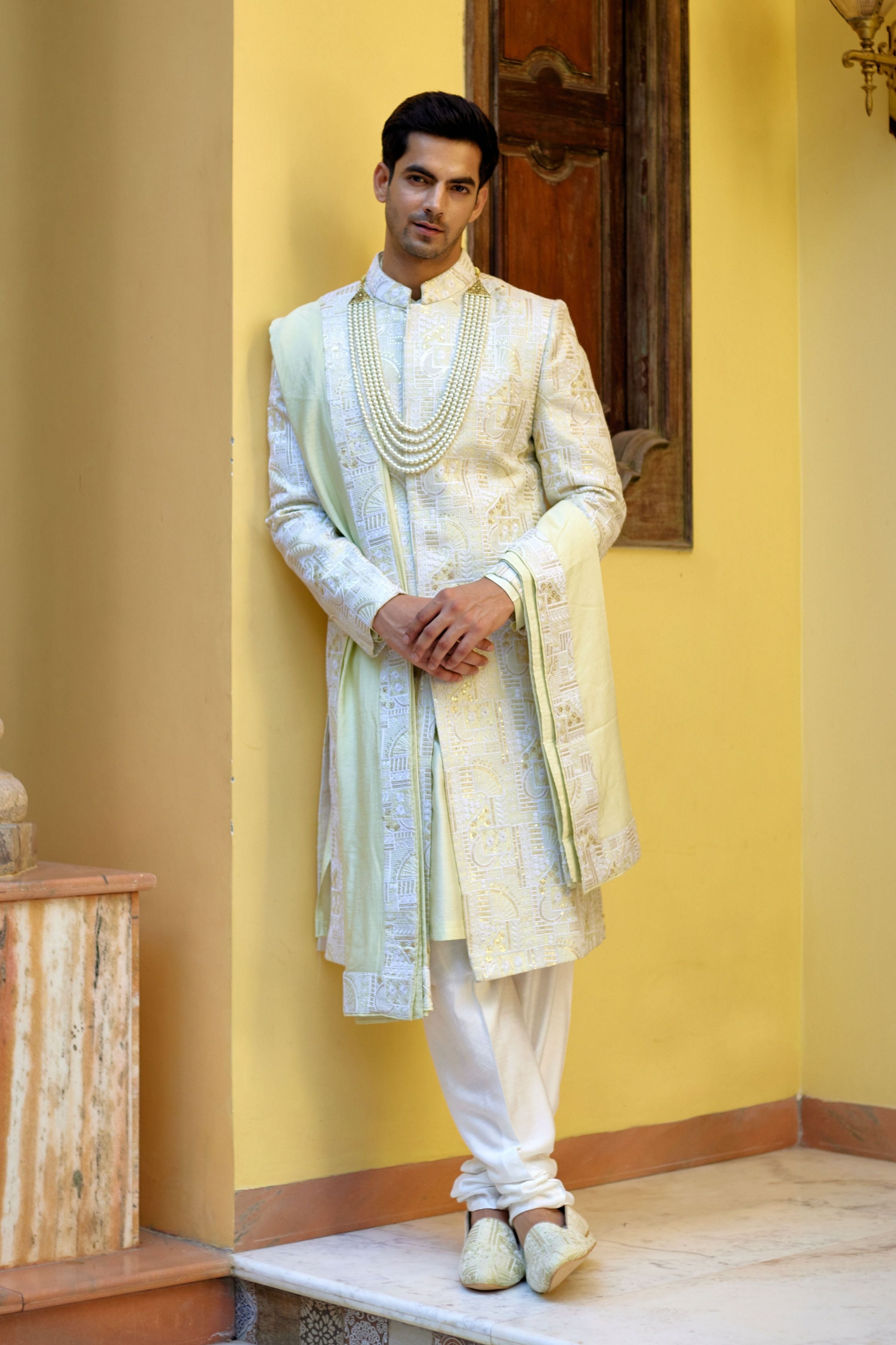 Zahid Sherwani Mint Green