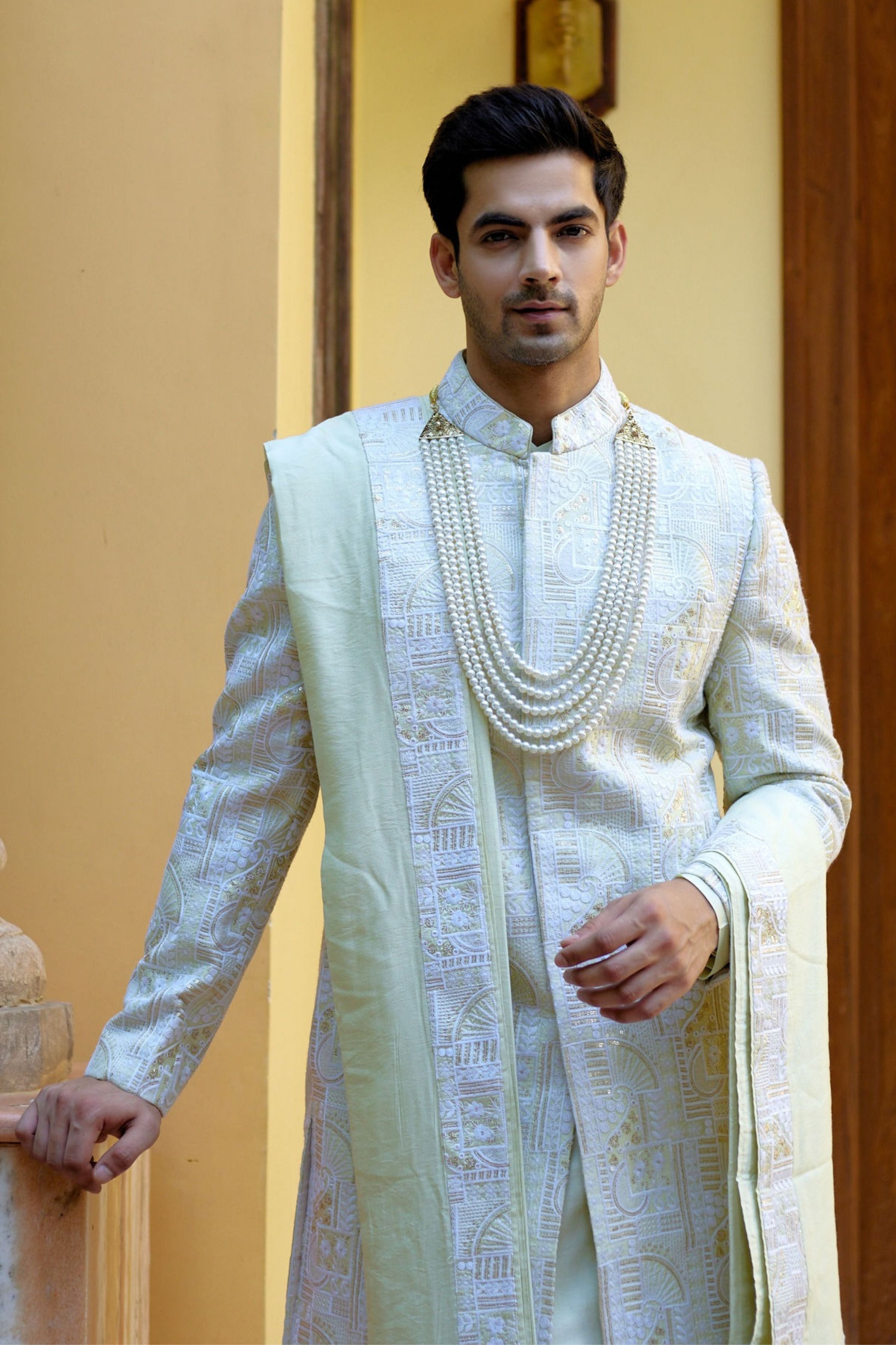 Zahid Sherwani Mint Green