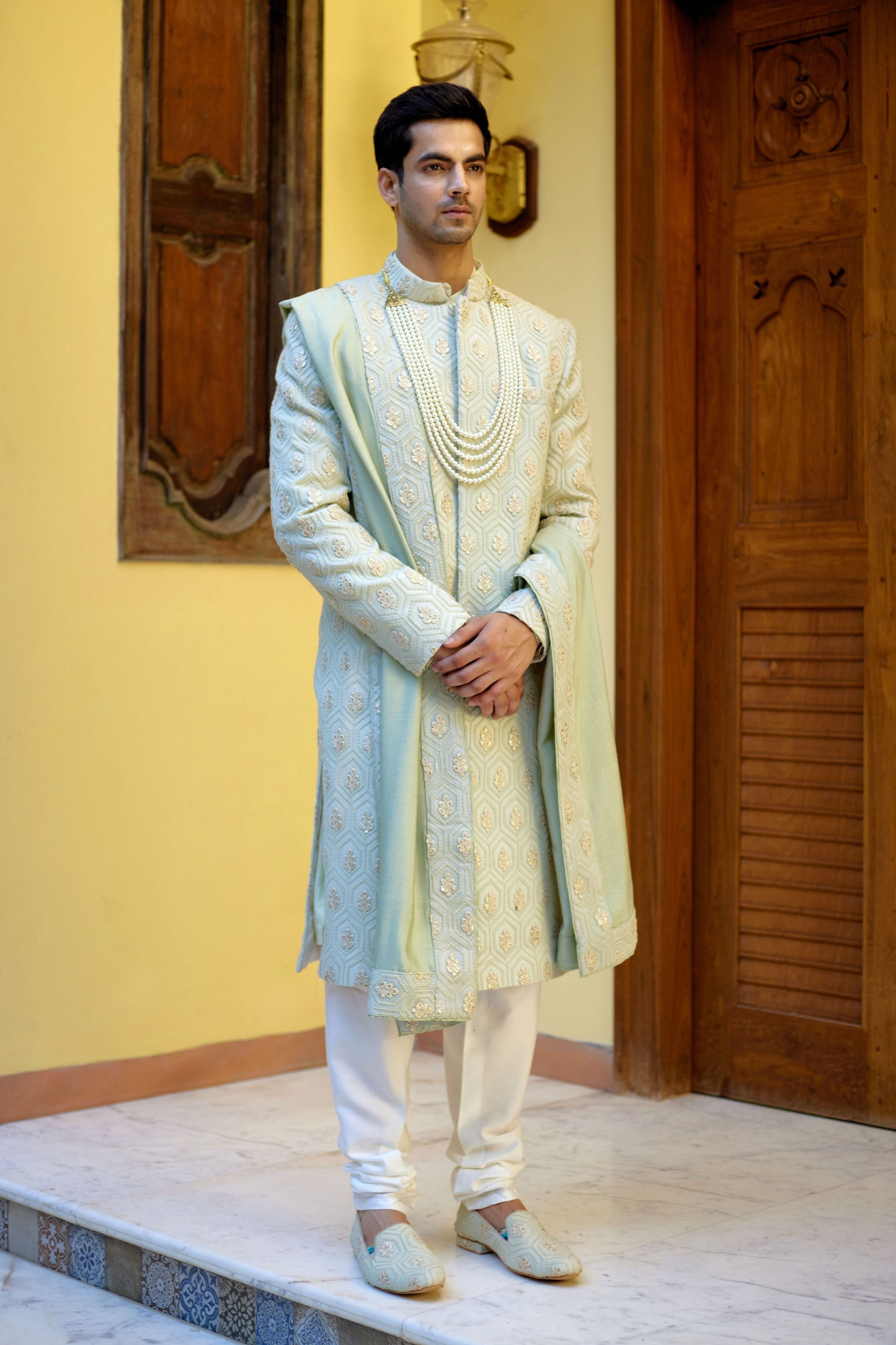 Fahad Sherwani Mint Green