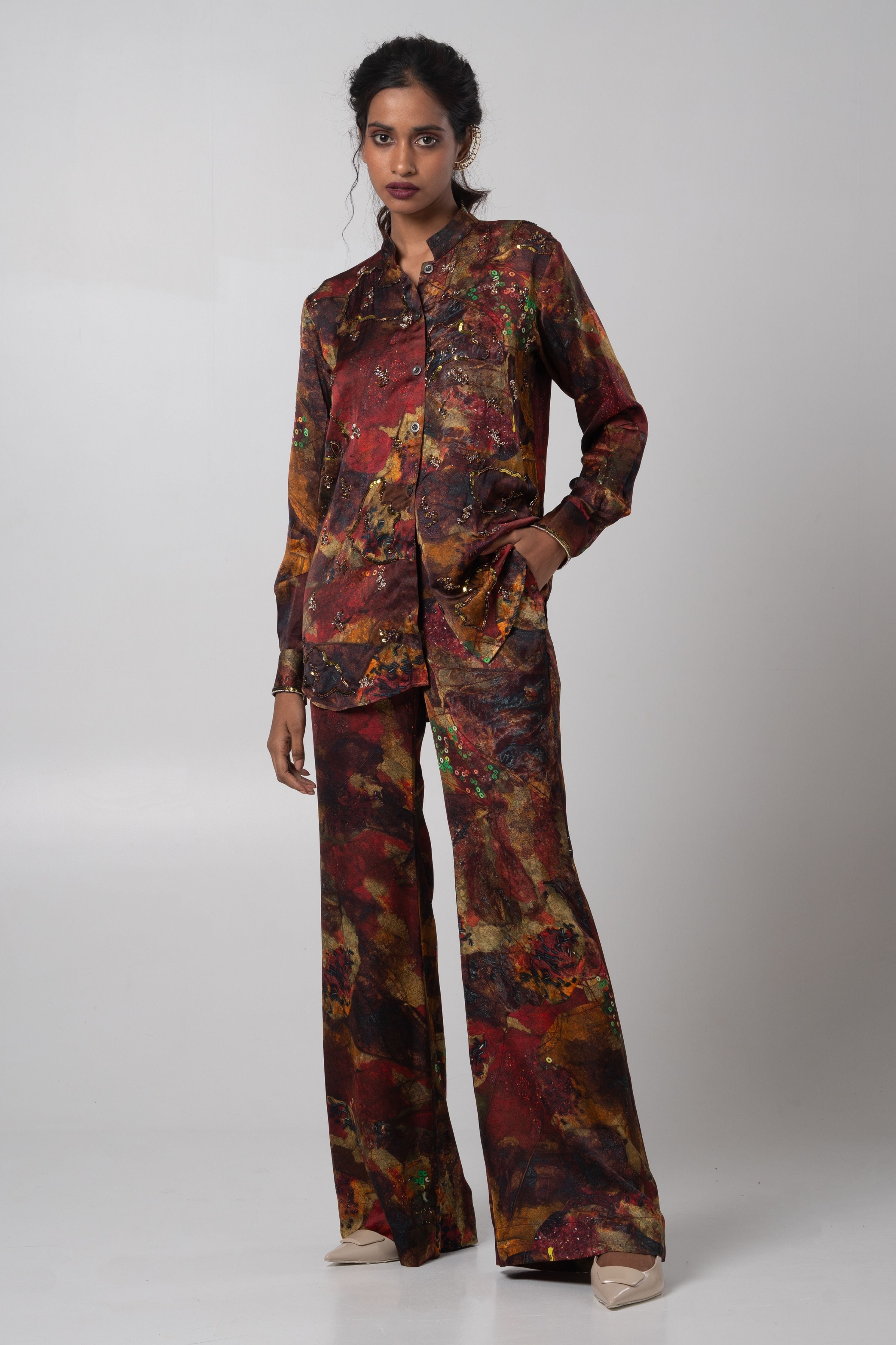 Sepia Embroidered Shirt Set