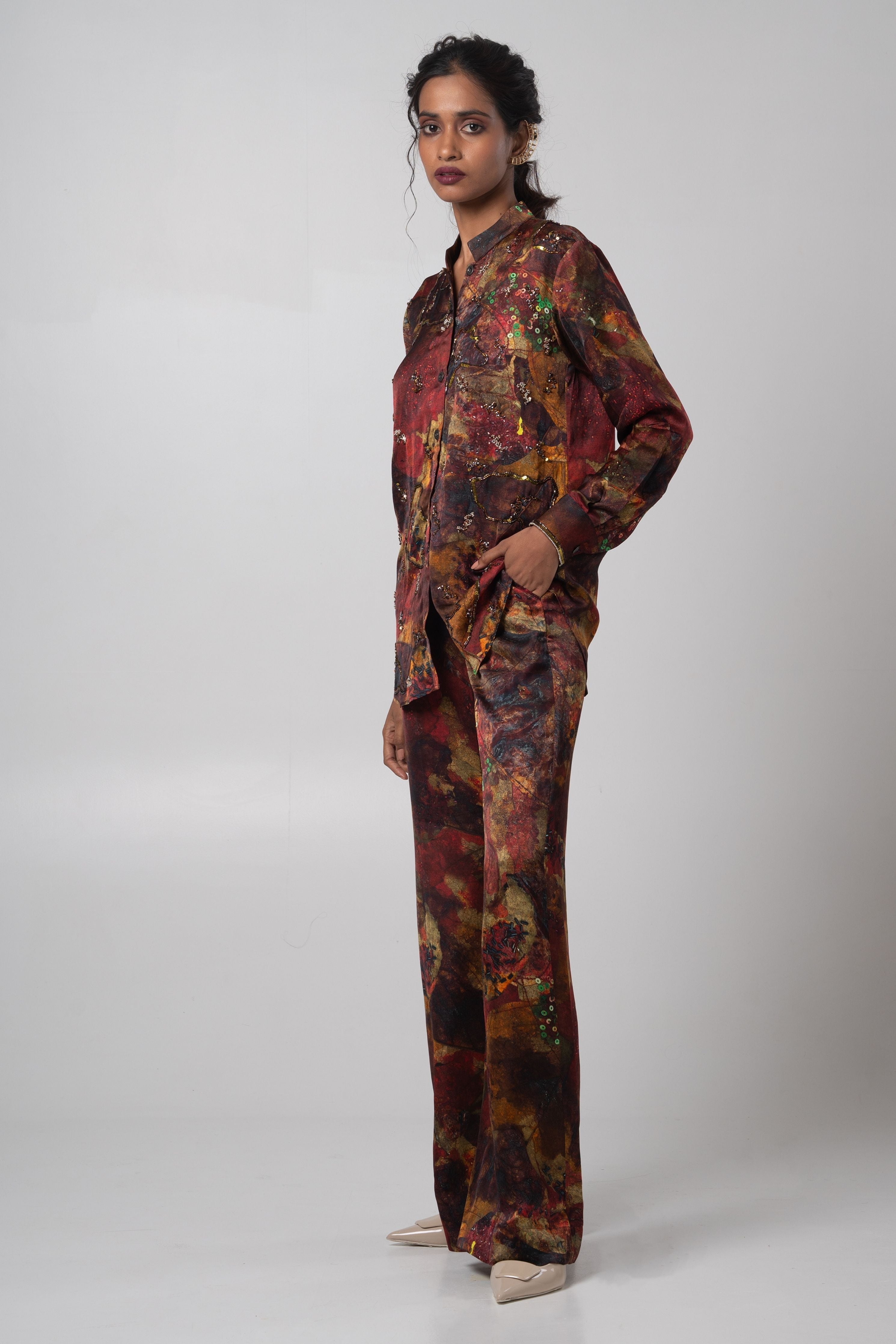 Sepia Embroidered Shirt Set