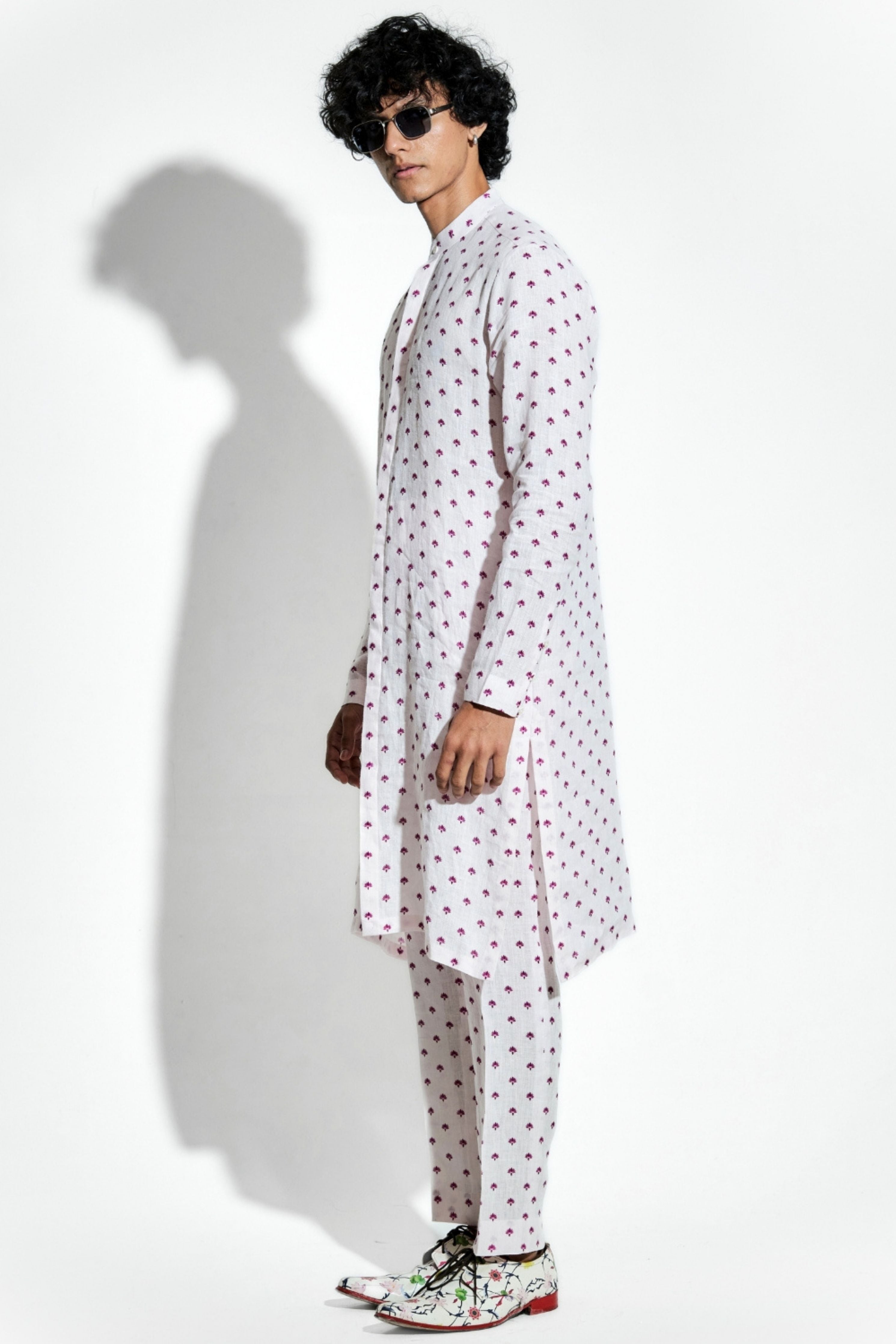 Pink Buta Lotus Linen Coord Set