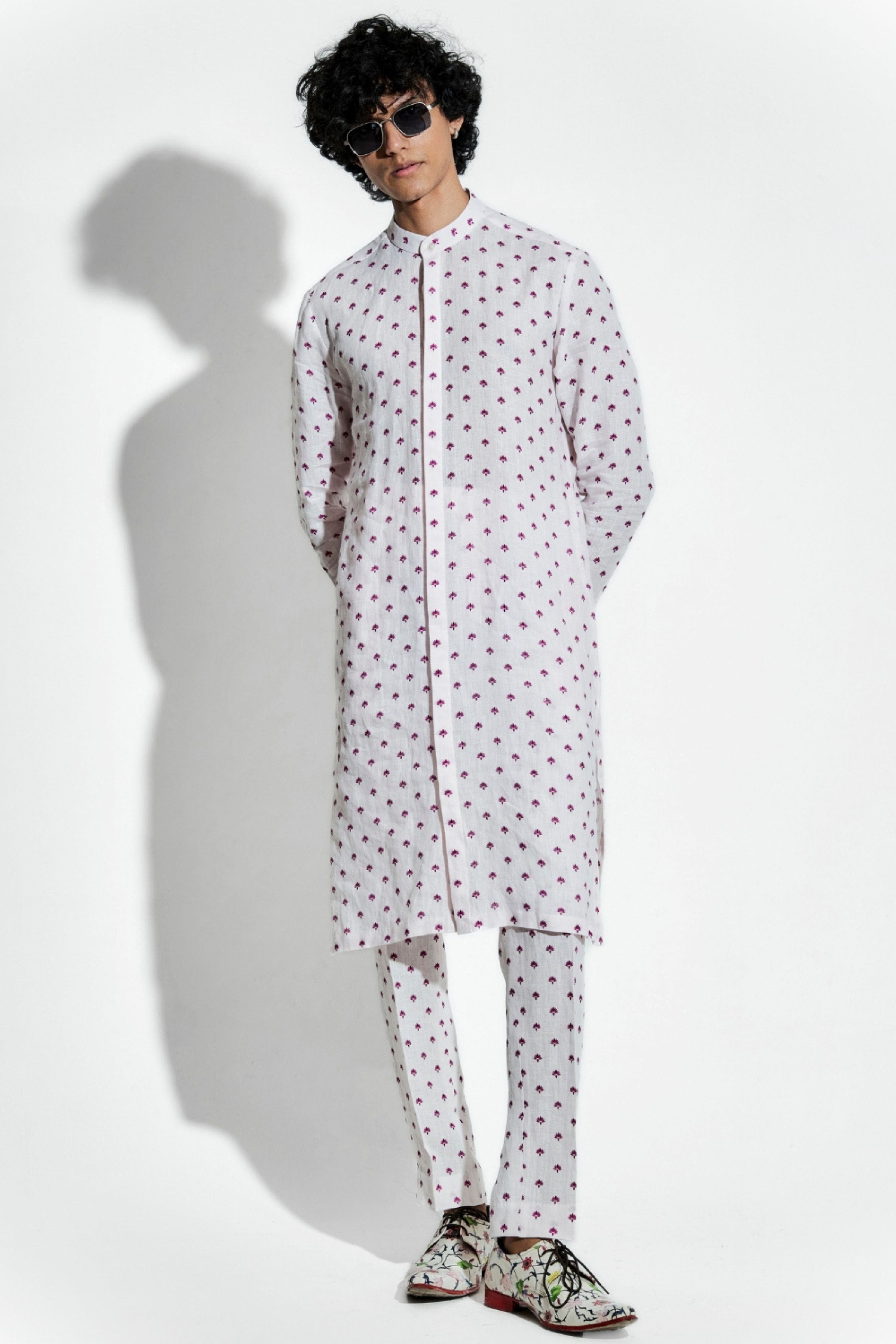 Pink Buta Lotus Linen Coord Set