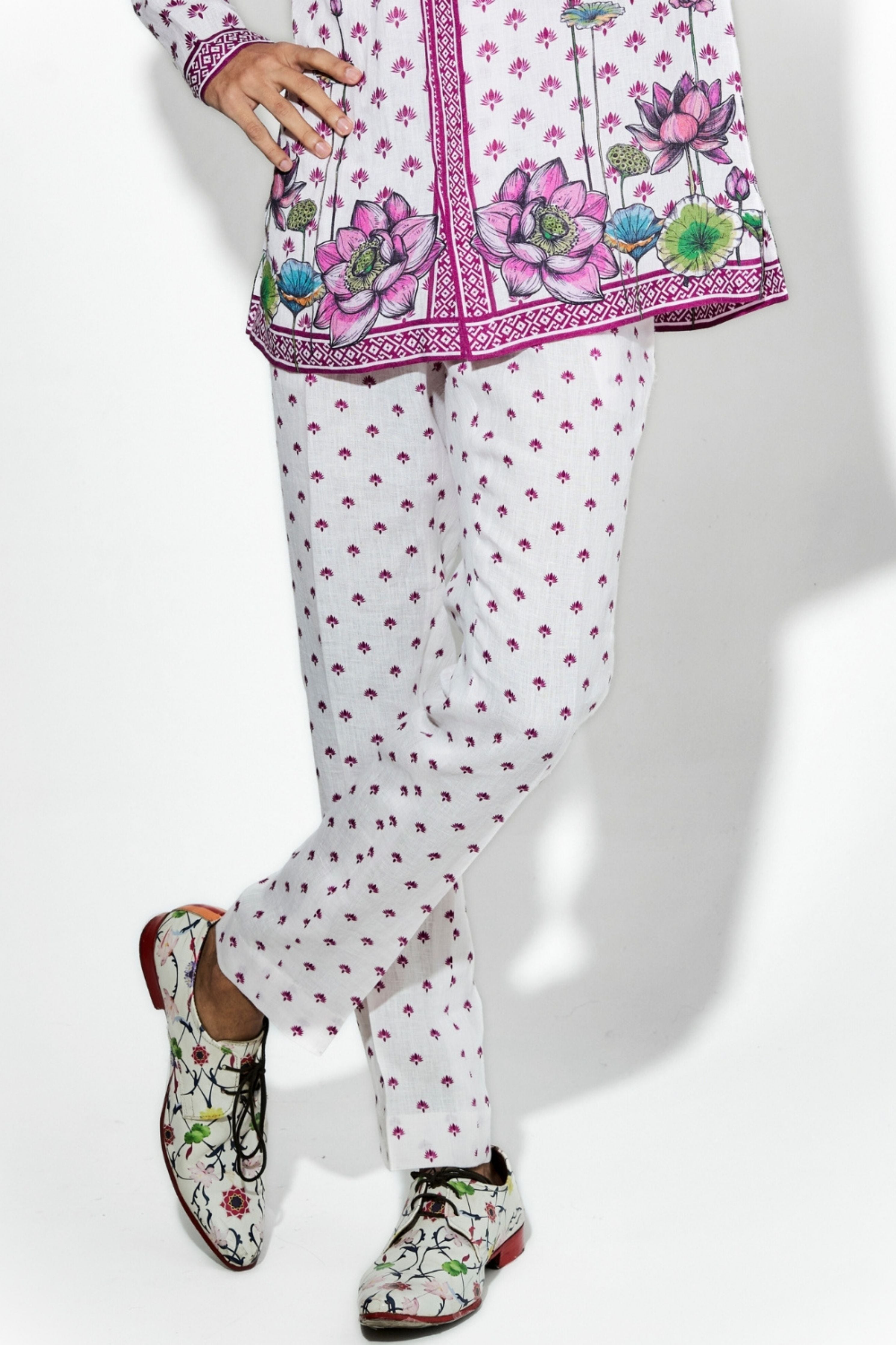 Pink Buta Lotus Linen Coord Set