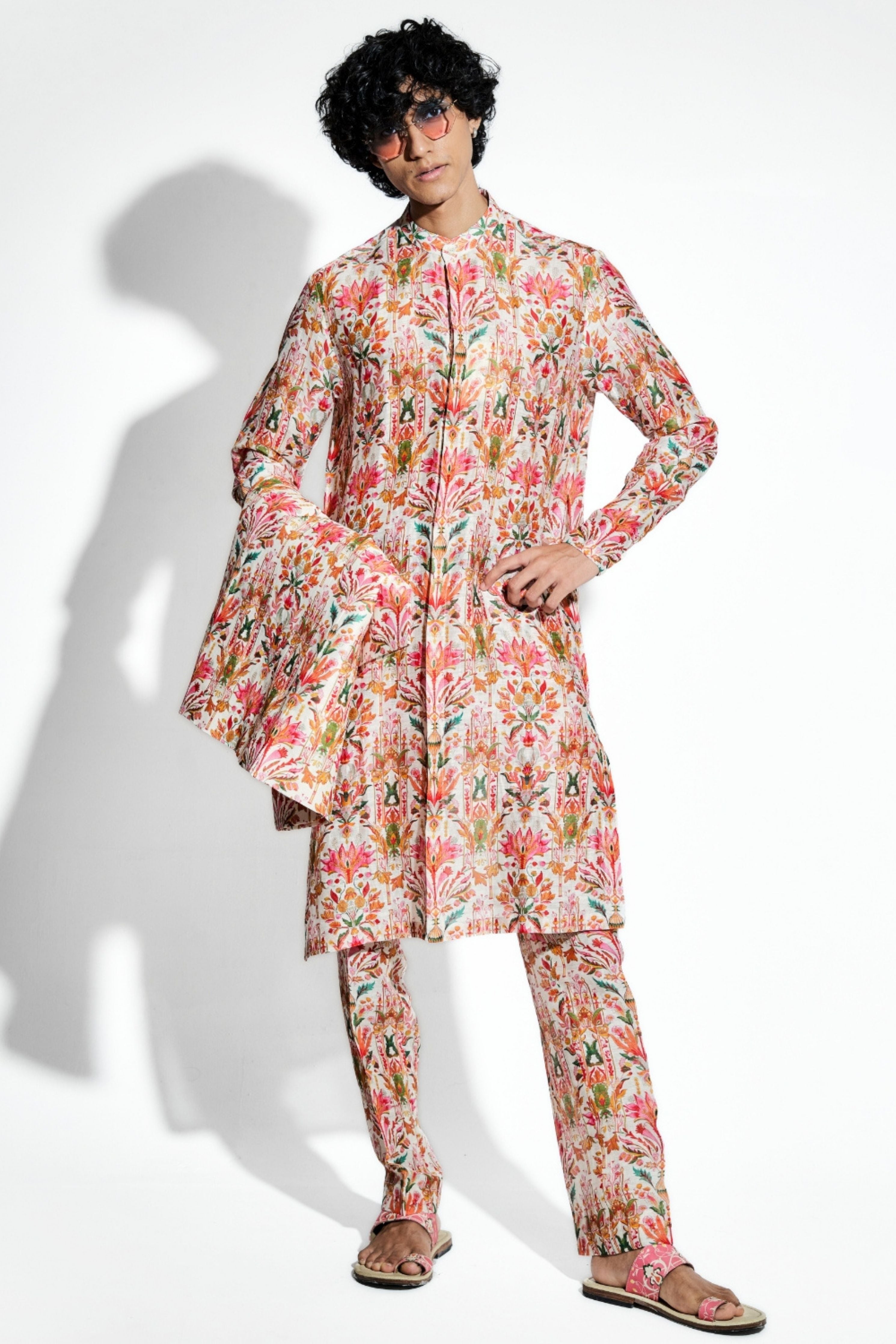 Swetambar Printed Silk Linen Coord Set
