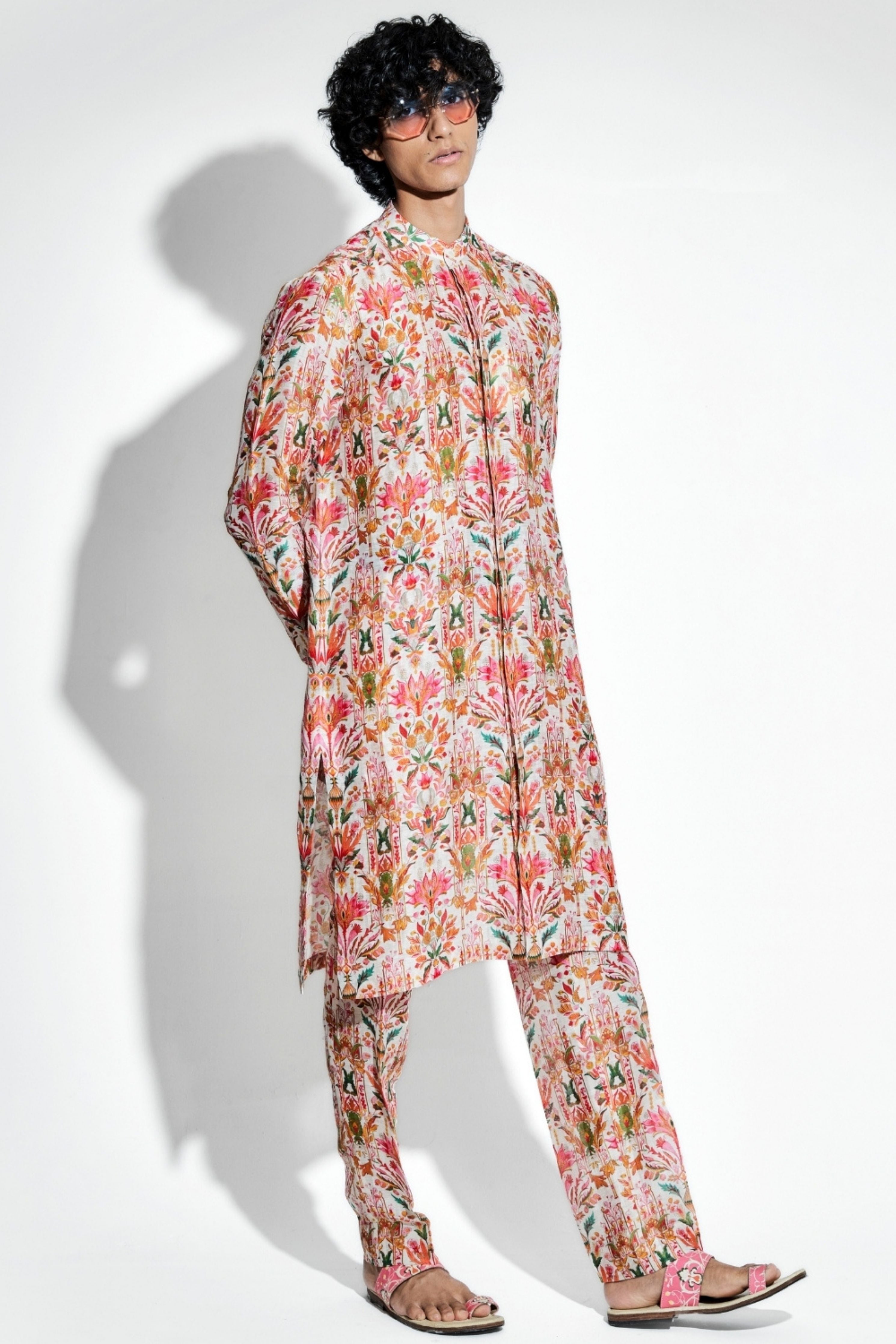 Swetambar Printed Silk Linen Coord Set